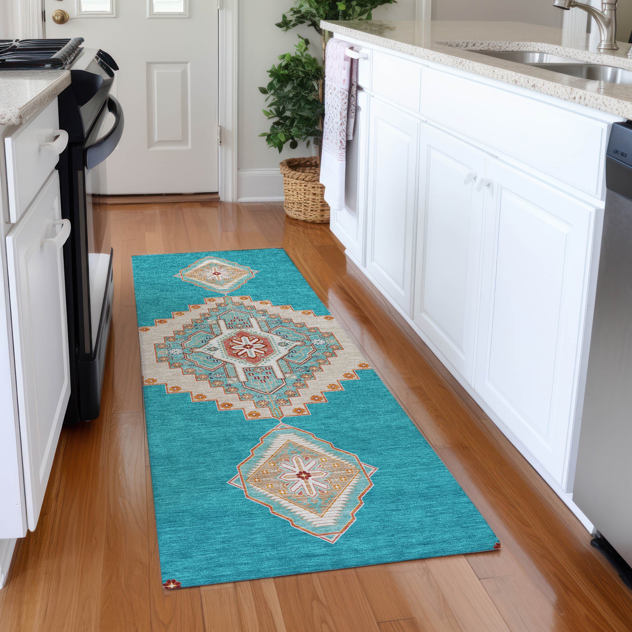 Jaipur Machine Washable Traditional Teal Rug 2'3" x 7'6" #shape_Runner