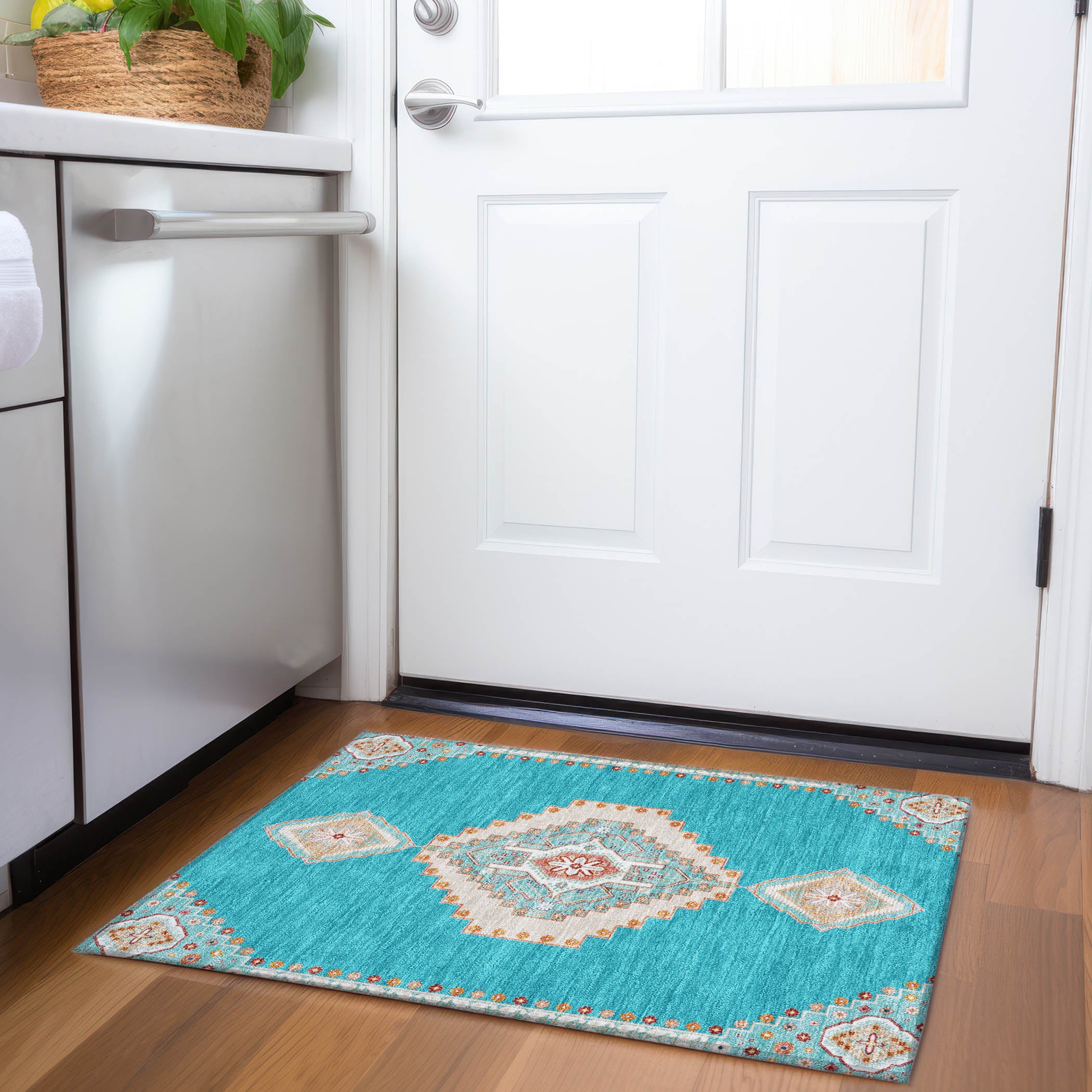 Jaipur Machine Washable Traditional Teal Rug 1'8" x 2'6" #shape_Rectangle