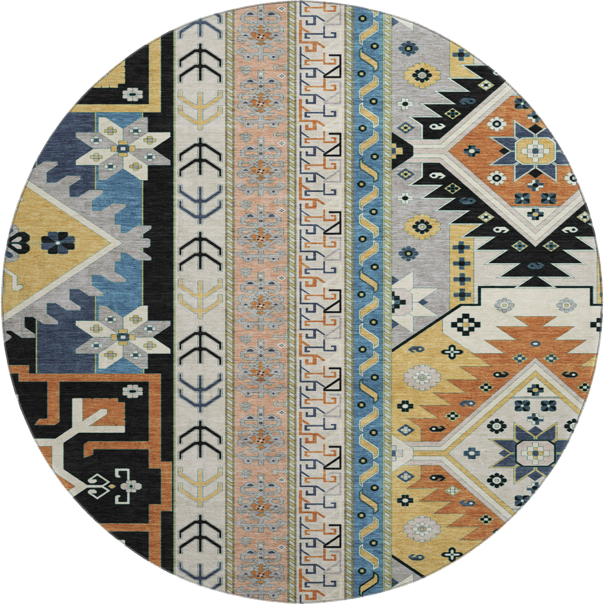 Chiang Mai Machine Washable Transitional Black Rug 8' x 8' #shape_Round