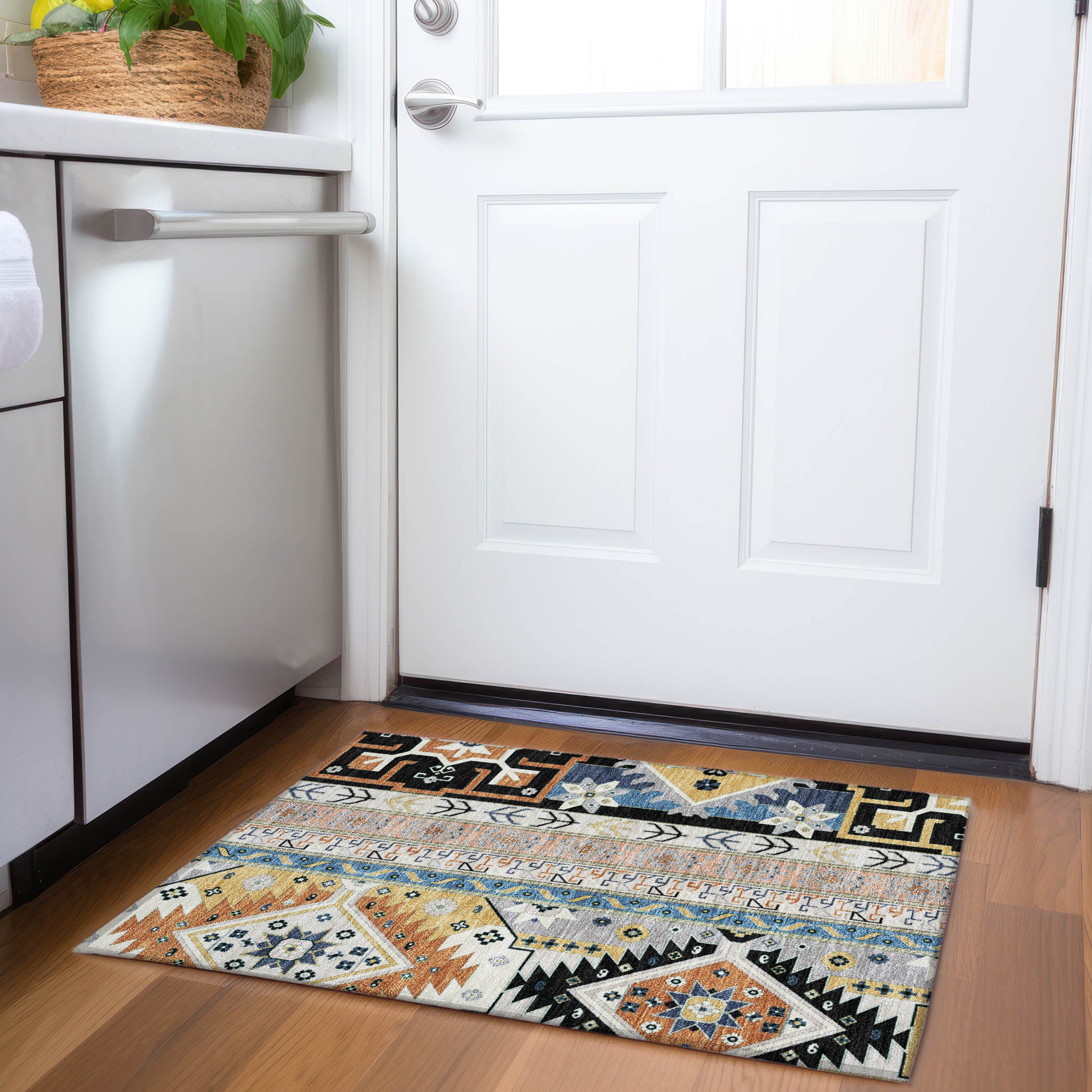 Chiang Mai Machine Washable Transitional Black Rug 1'8" x 2'6" #shape_Rectangle