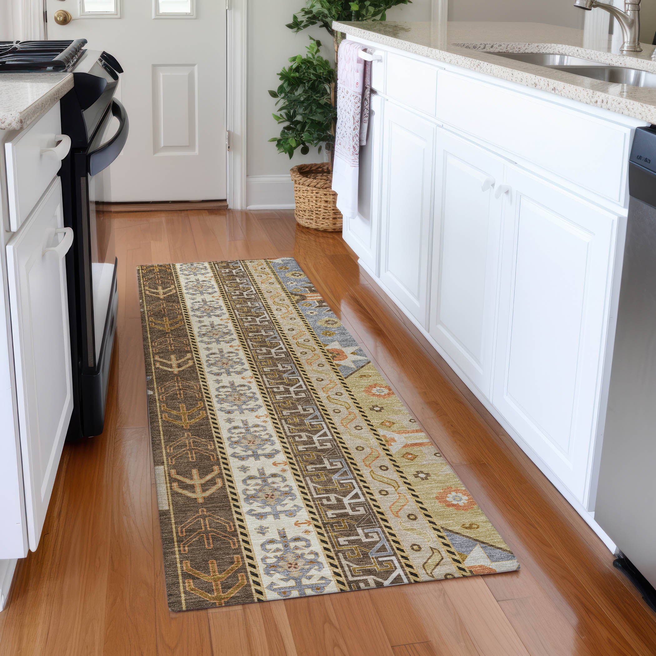 Chiang Mai Machine Washable Transitional Brown Rug 2'3" x 7'6" #shape_Runner