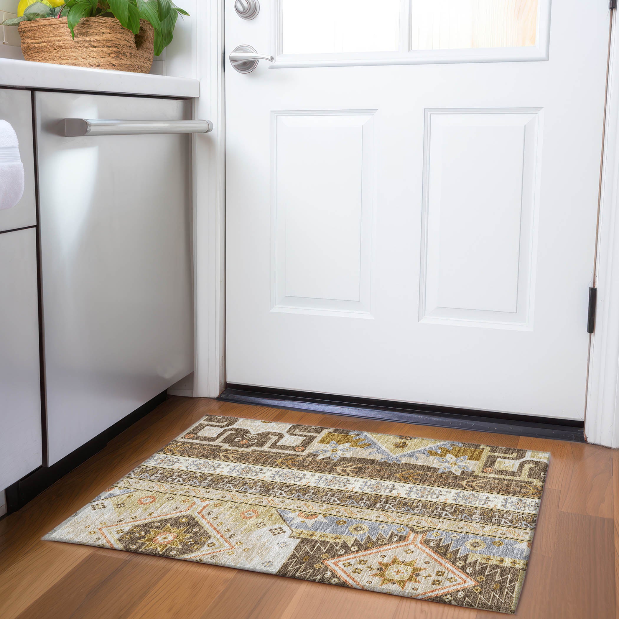 Chiang Mai Machine Washable Transitional Brown Rug 1'8" x 2'6" #shape_Rectangle