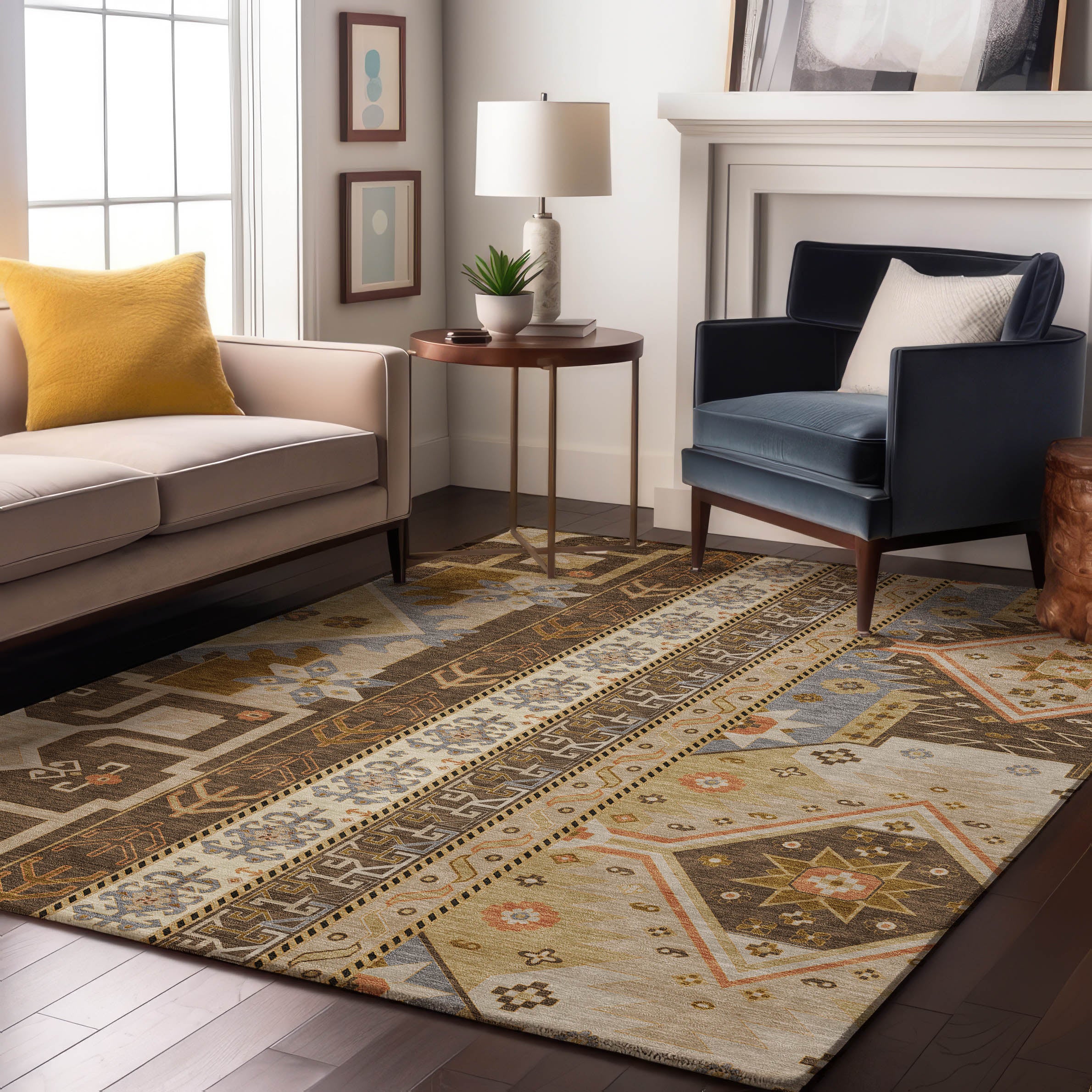 Chiang Mai Machine Washable Transitional Brown Rug 2'6" x 3'10" #shape_Rectangle