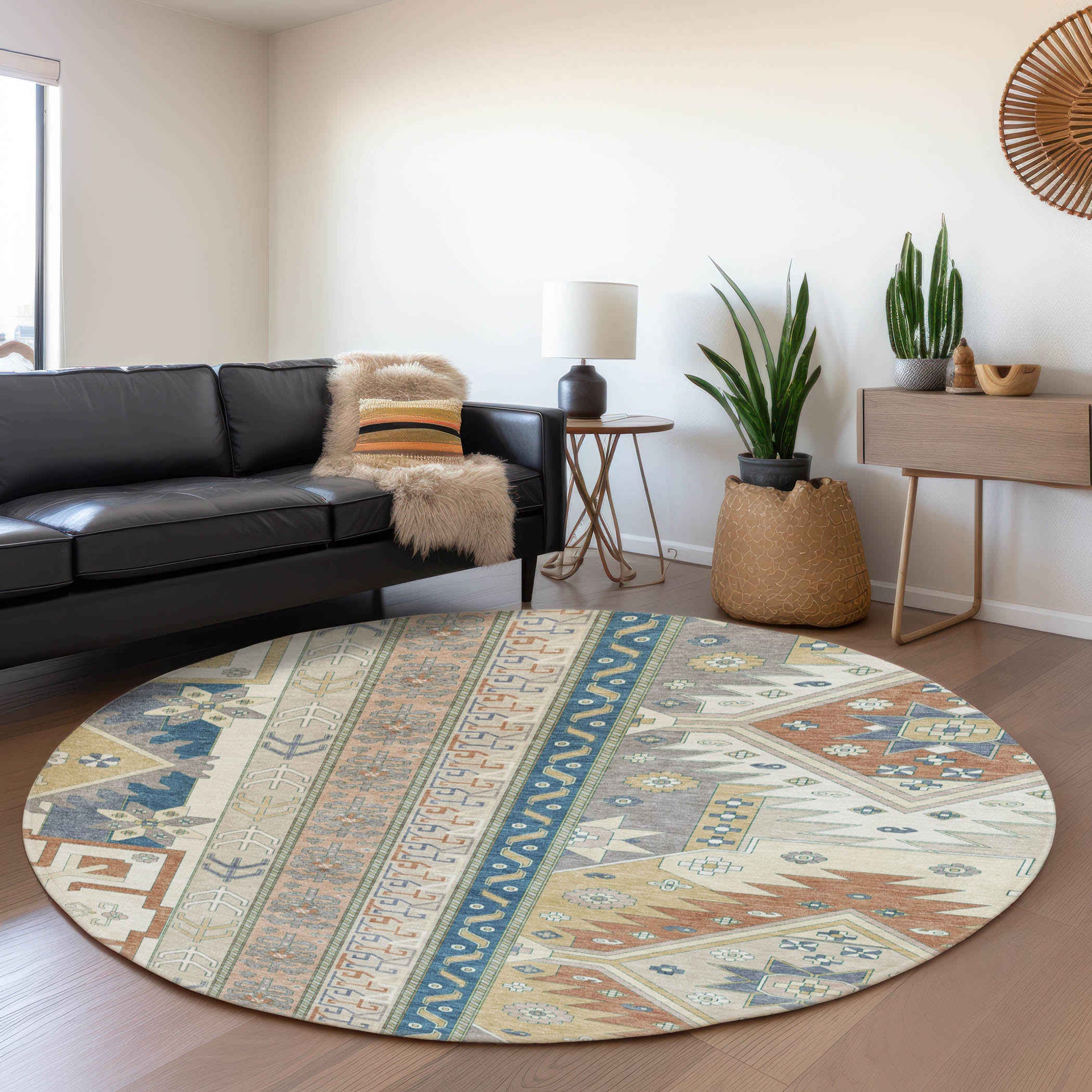 Chiang Mai Machine Washable Transitional Ivory Rug 8' x 8' #shape_Round