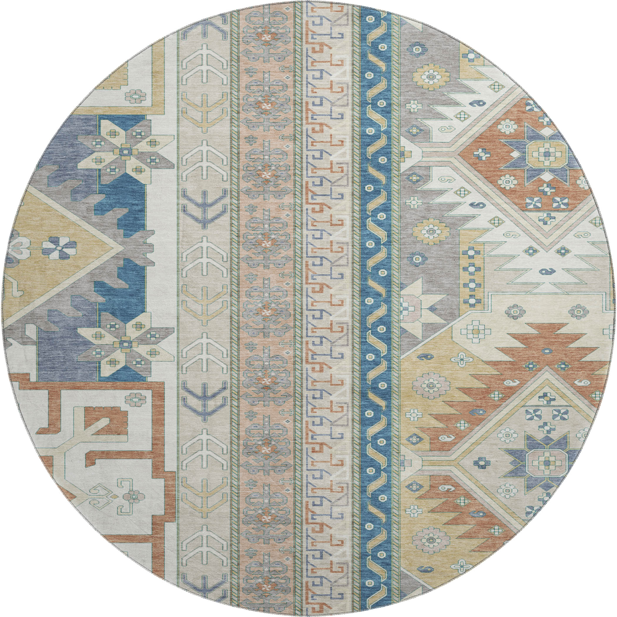 Chiang Mai Machine Washable Transitional Ivory Rug 8' x 8' #shape_Round