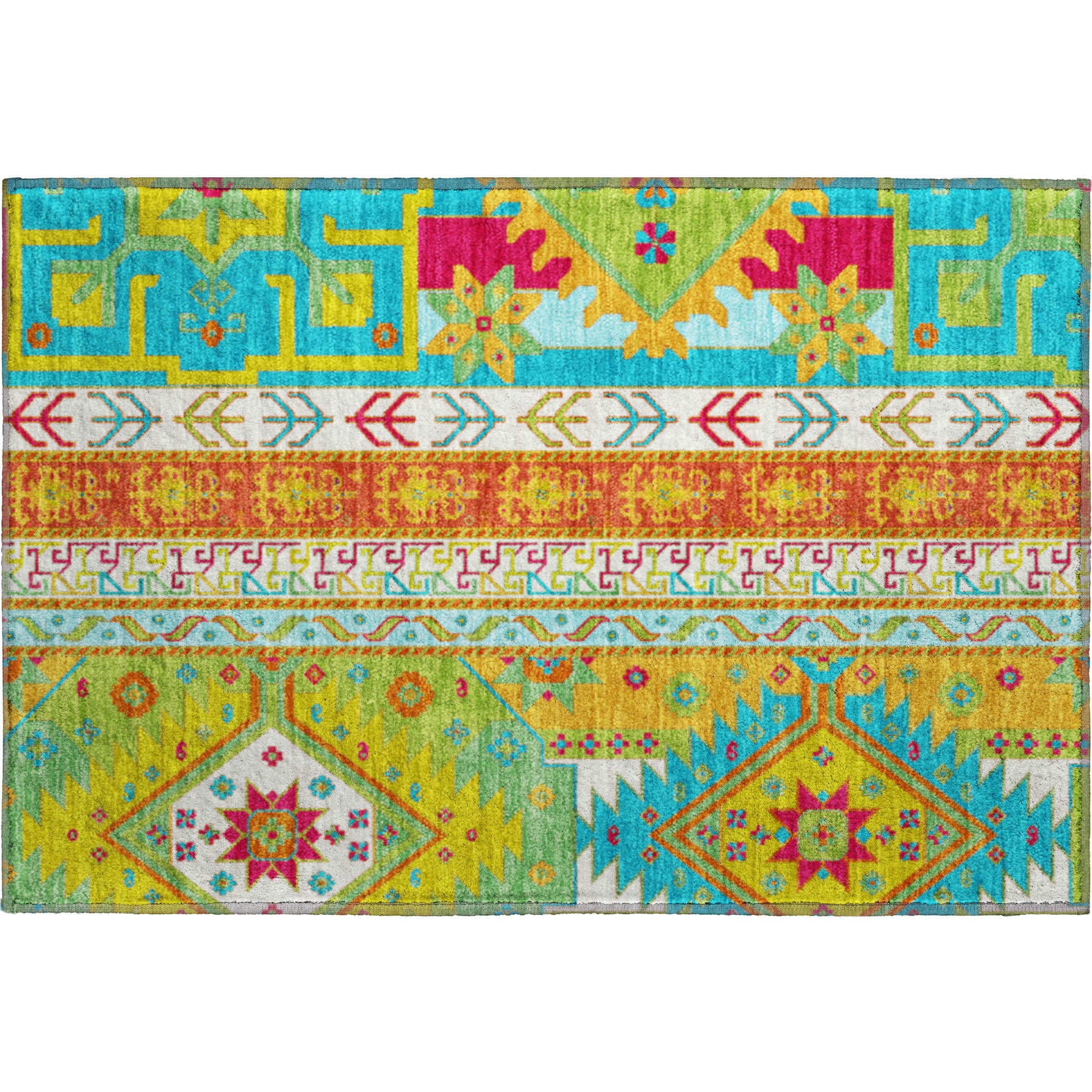 Chiang Mai Machine Washable Transitional Teal Rug 1'8" x 2'6" #shape_Rectangle