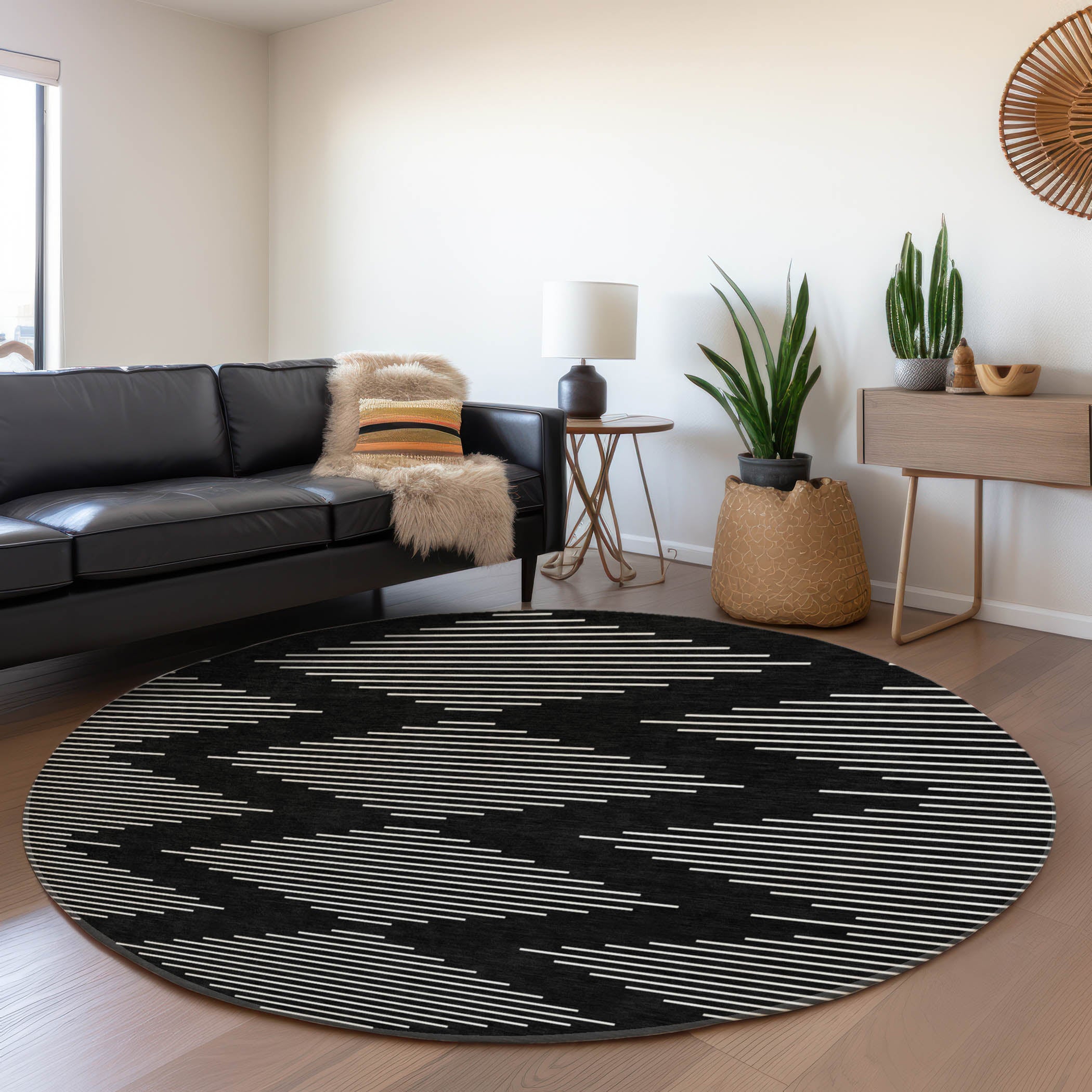 Marrakech Machine Washable Transitional Black Rug 8' x 8' #shape_Round