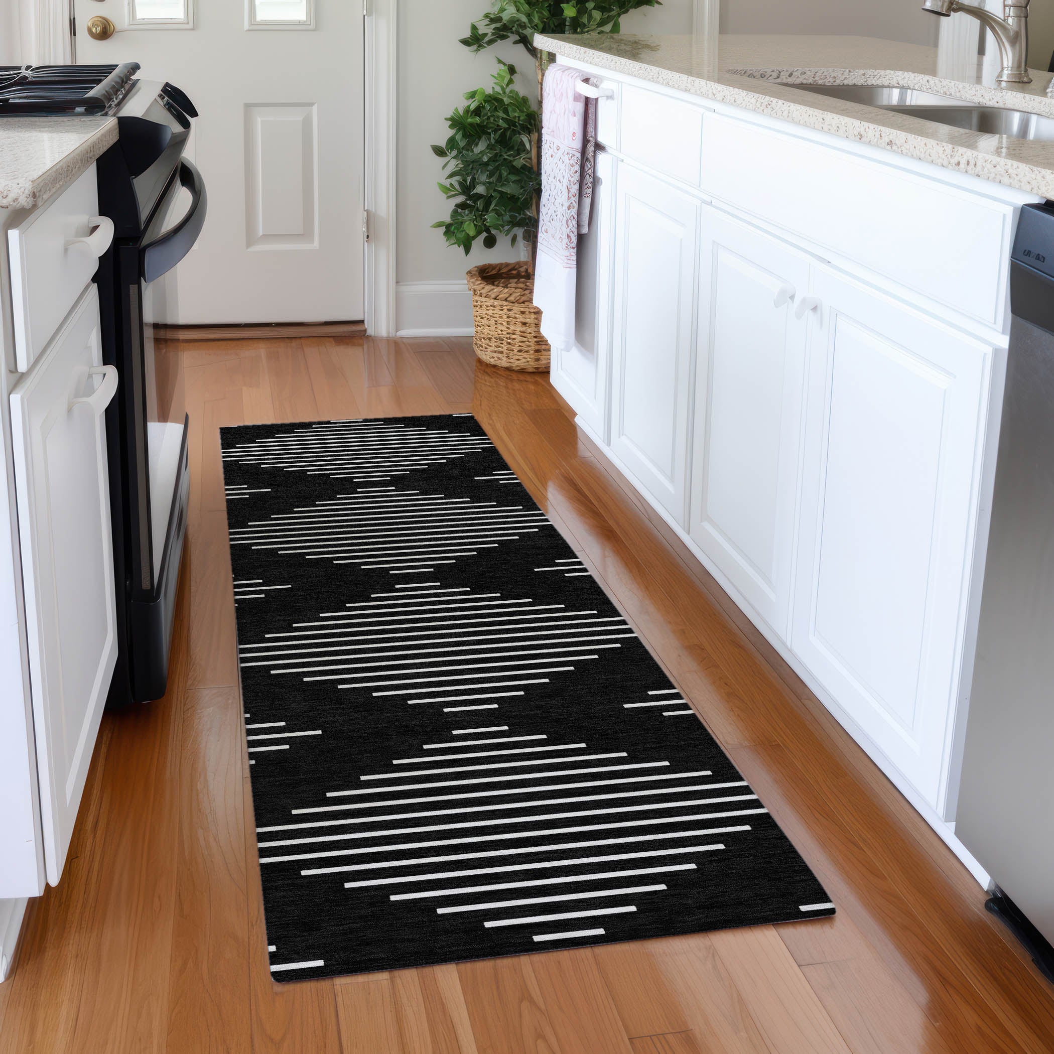 Marrakech Machine Washable Transitional Black Rug 2'3" x 7'6" #shape_Runner