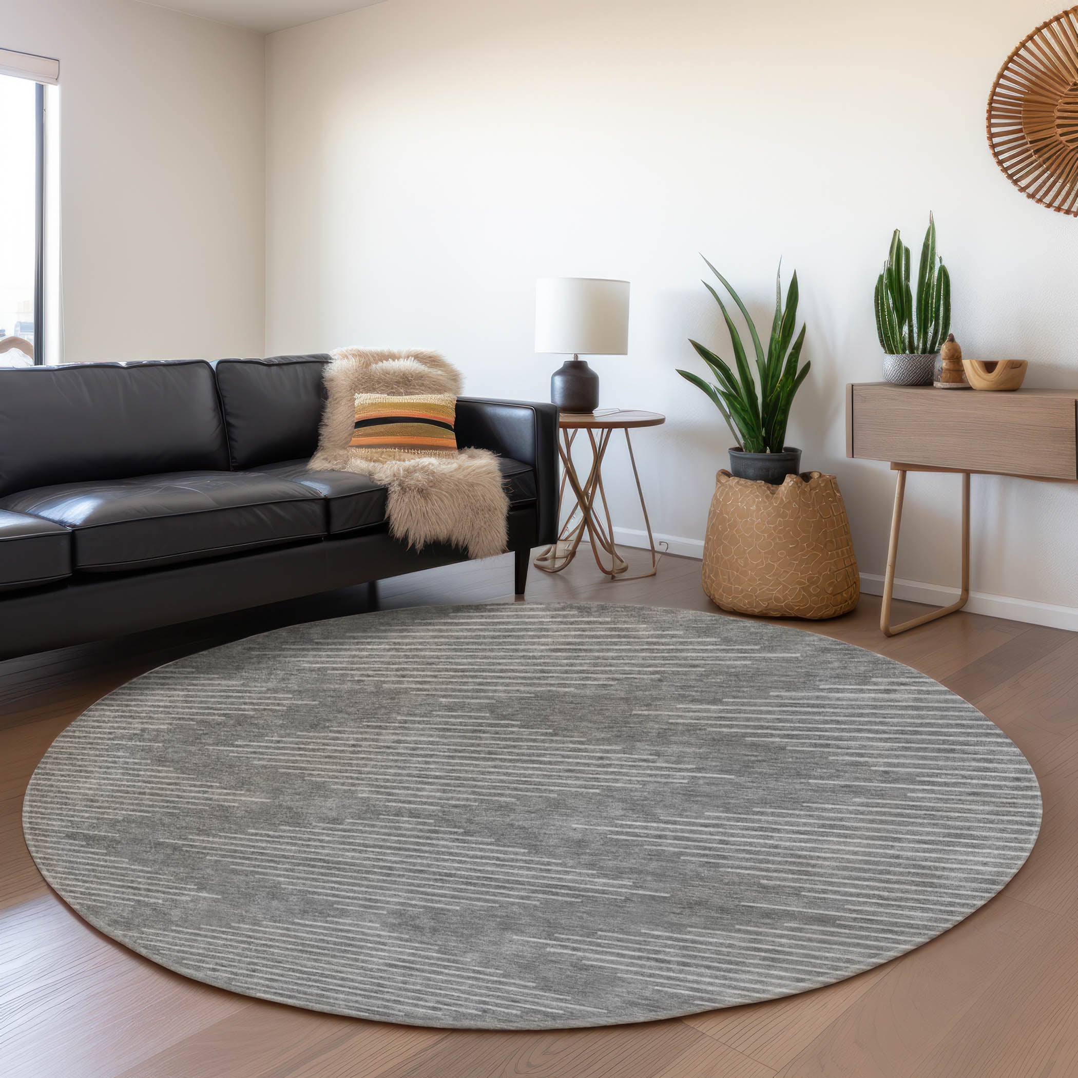 Marrakech Machine Washable Transitional Charcoal Gray Rug 8' x 8' #shape_Round