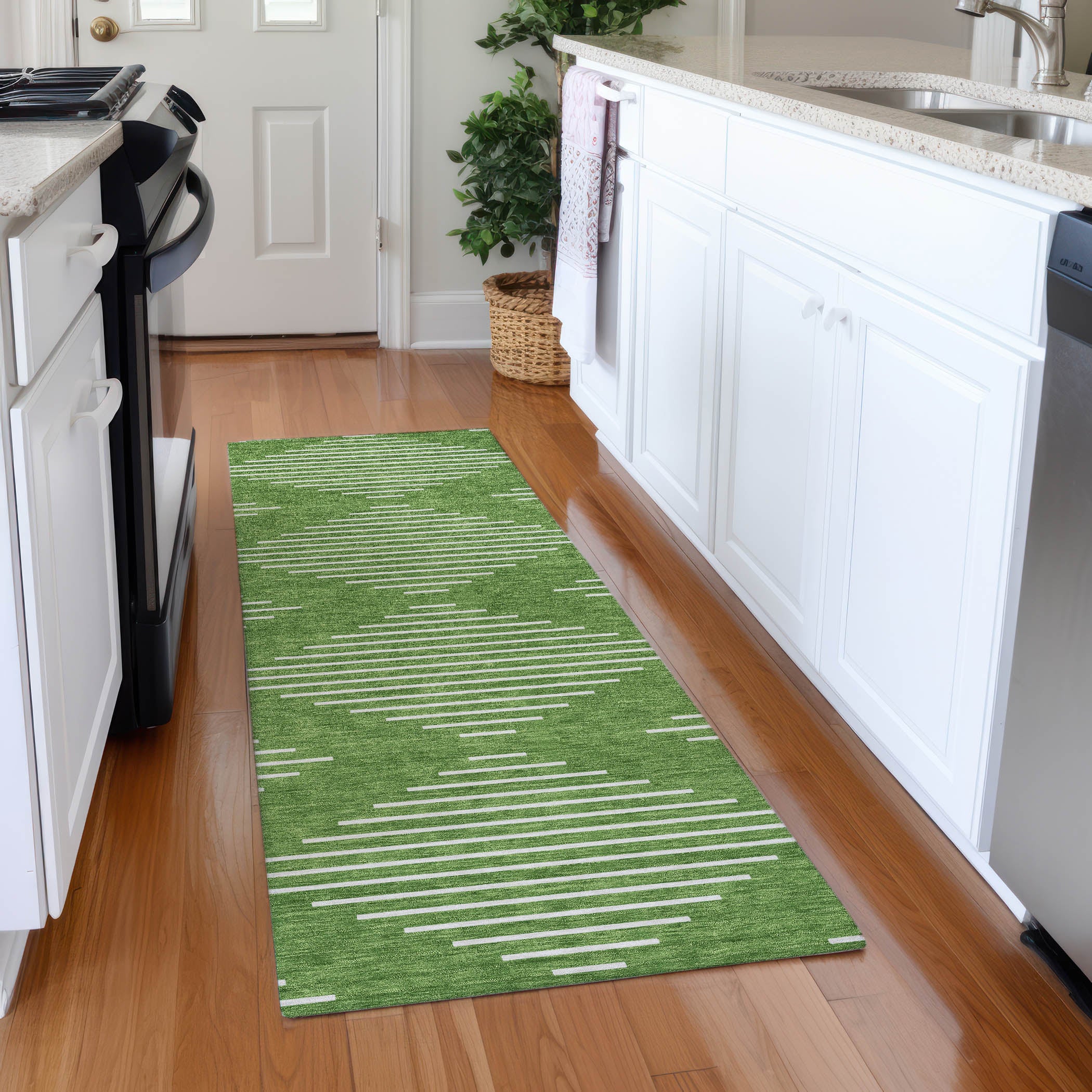 Marrakech Machine Washable Transitional Green Rug 2'3" x 7'6" #shape_Runner
