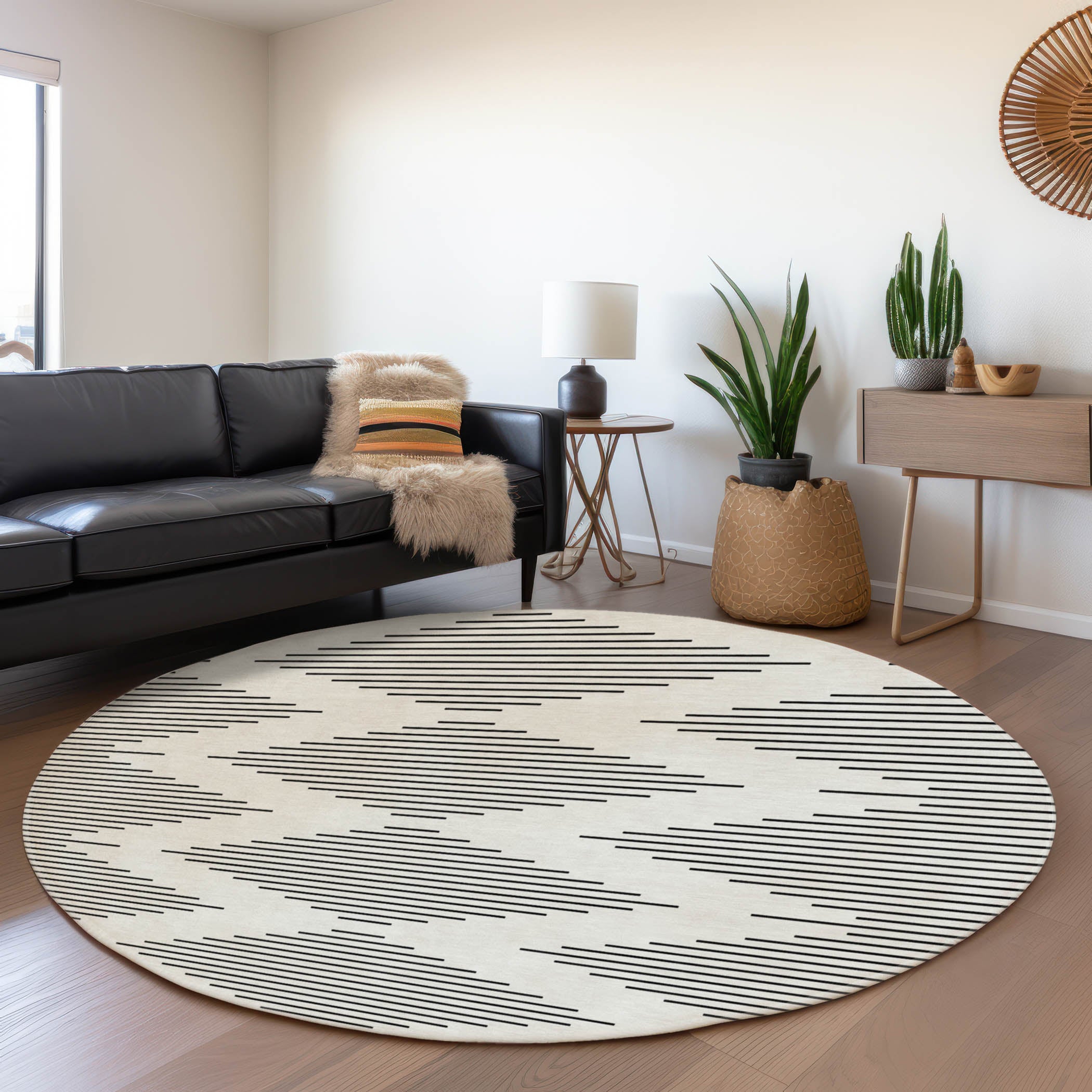 Marrakech Machine Washable Transitional Ivory Rug 8' x 8' #shape_Round