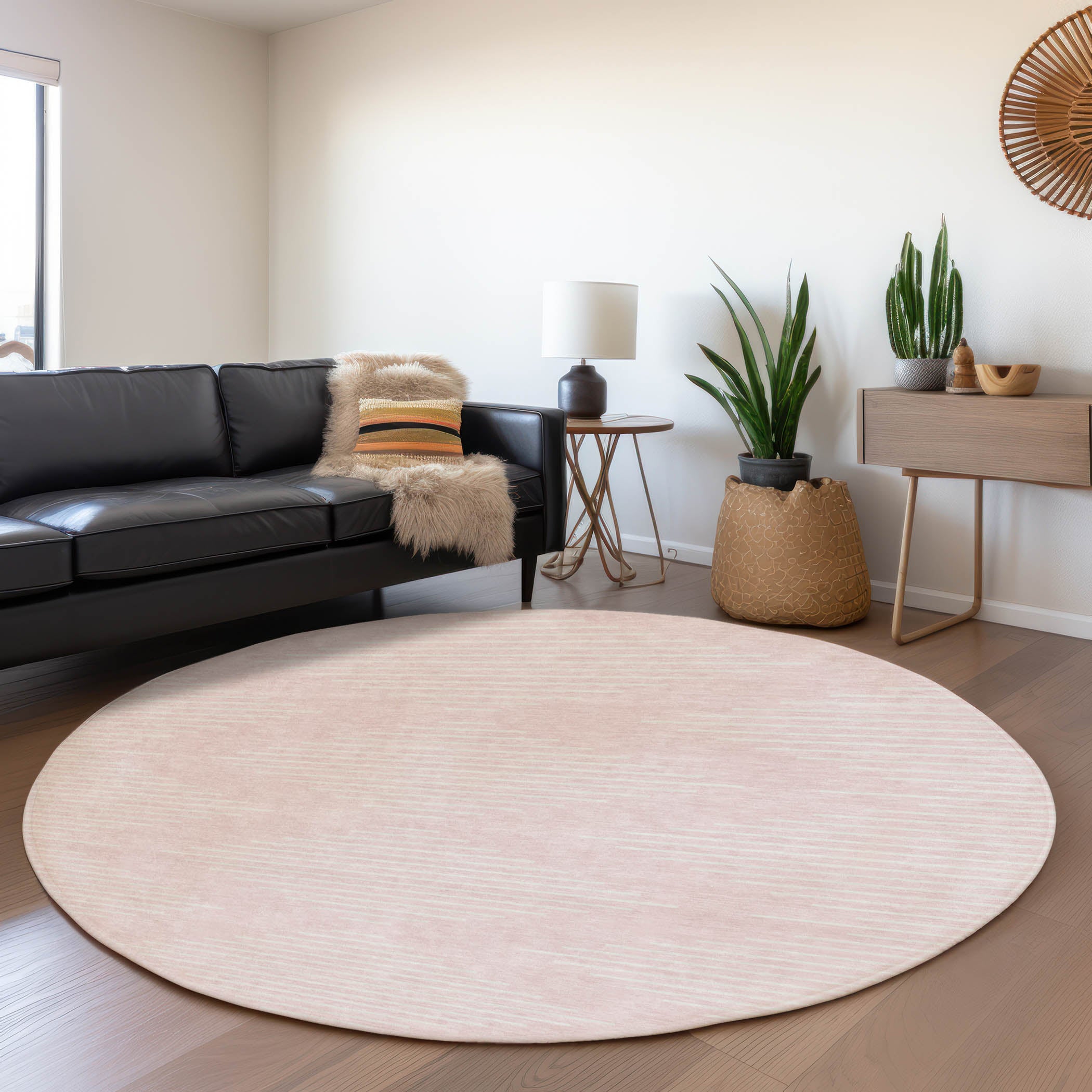Marrakech Machine Washable Transitional Pink Rug 8' x 8' #shape_Round