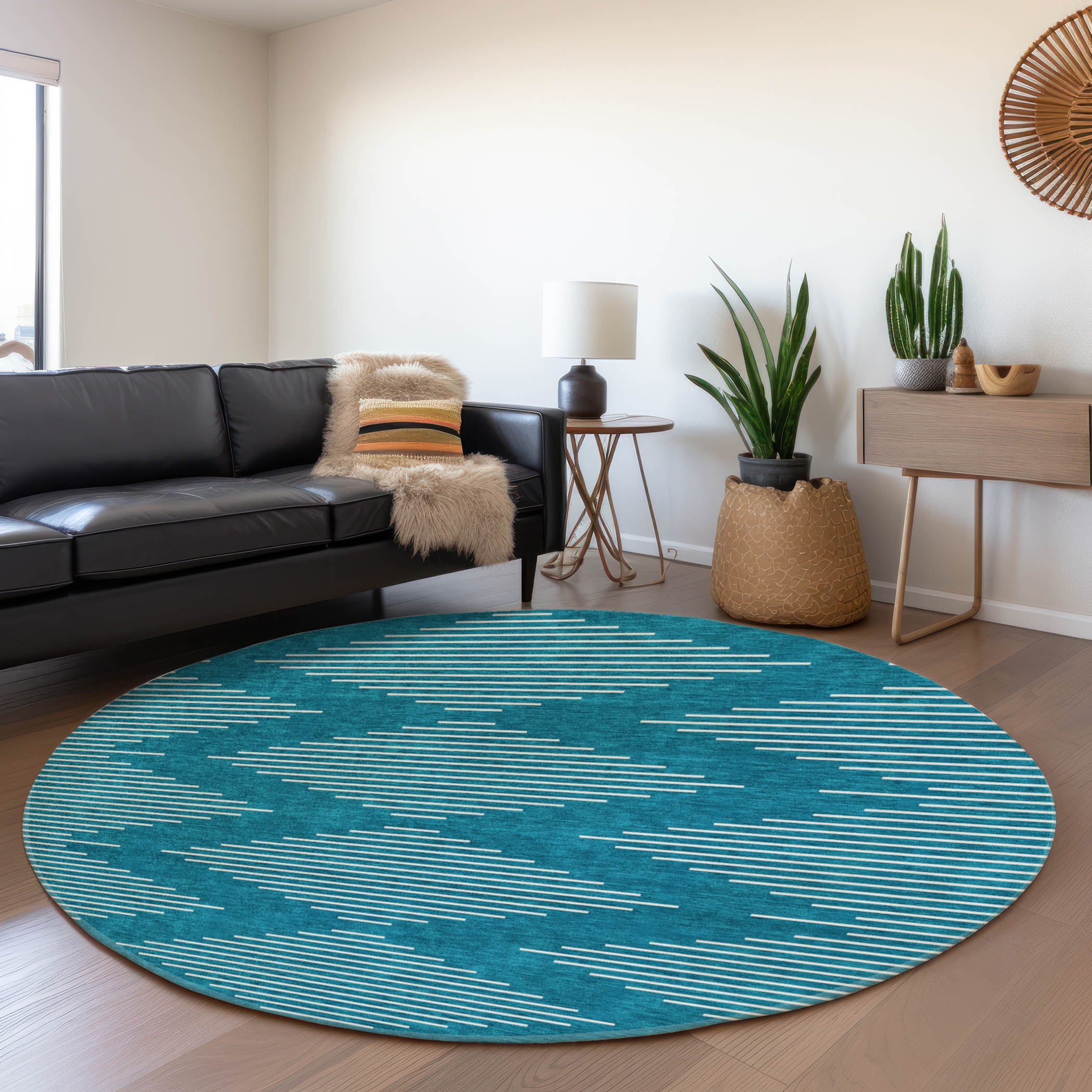 Marrakech Machine Washable Transitional Teal Rug 8' x 8' #shape_Round