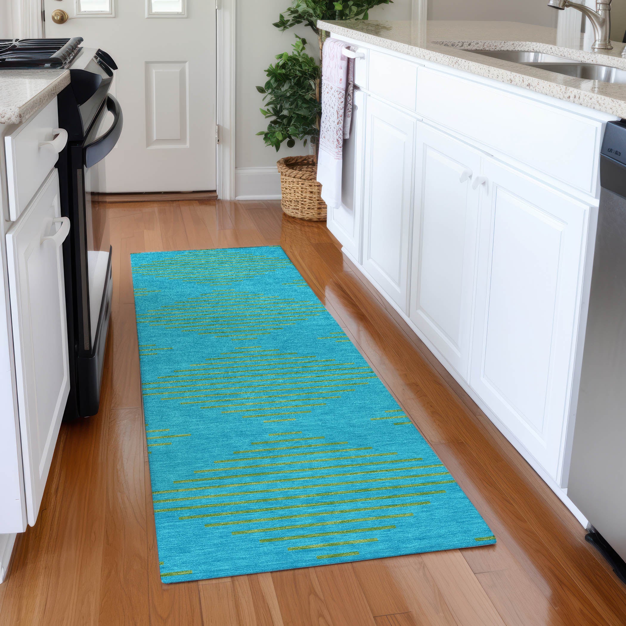Sintra Machine Washable Transitional Aqua Teal Rug 2'3" x 7'6" #shape_Runner
