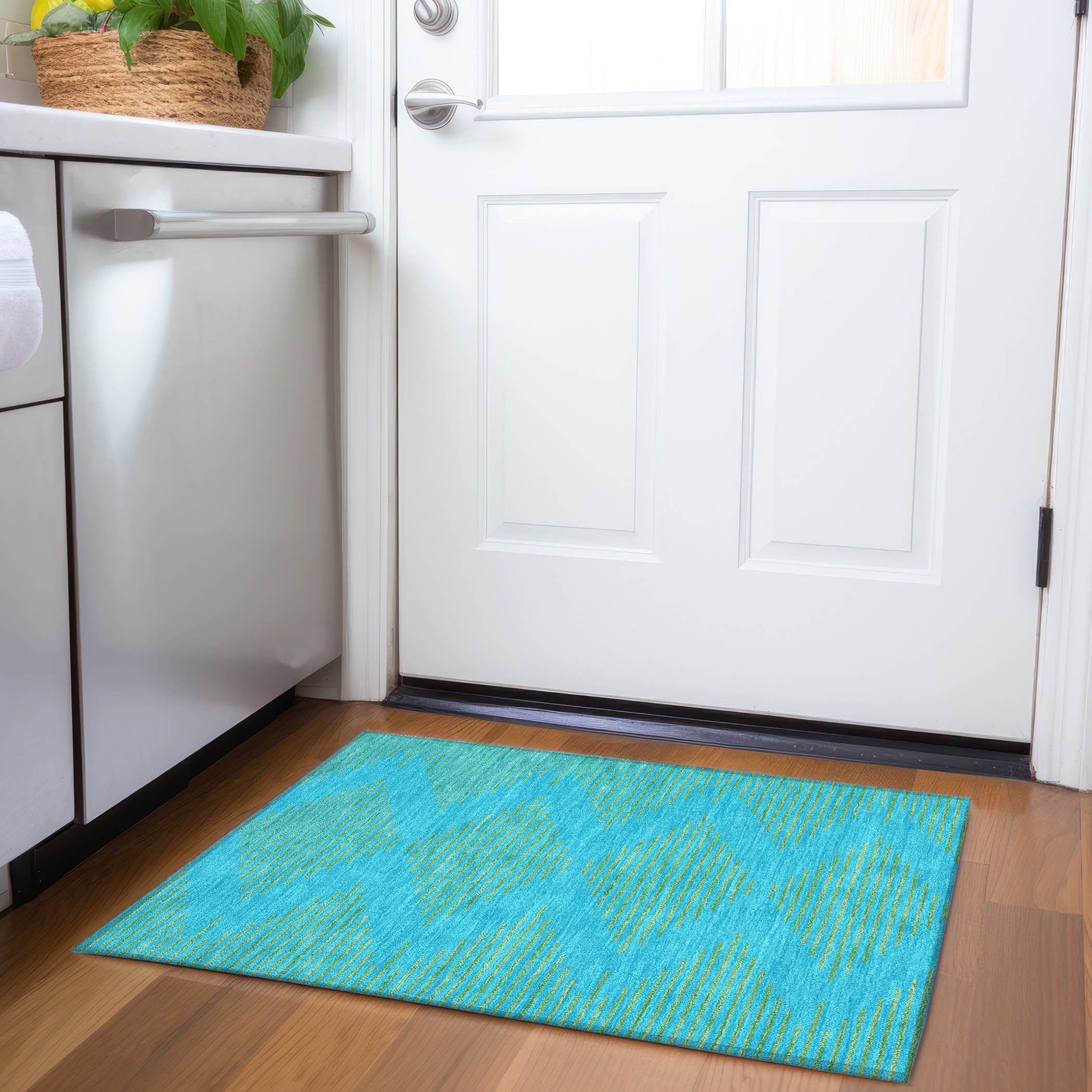 Sintra Machine Washable Transitional Aqua Teal Rug 1'8" x 2'6" #shape_Rectangle