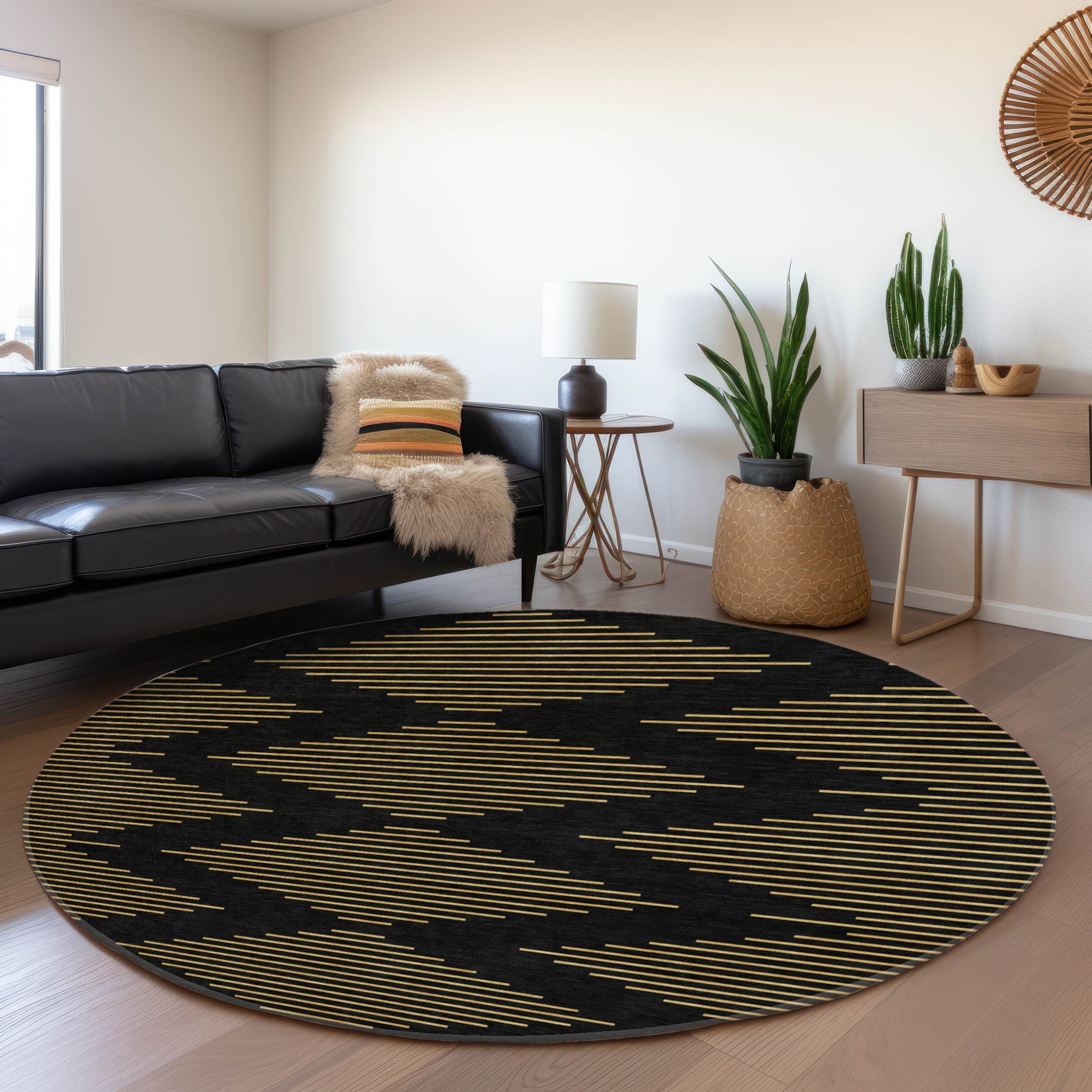 Sintra Machine Washable Transitional Black Rug 8' x 8' #shape_Round