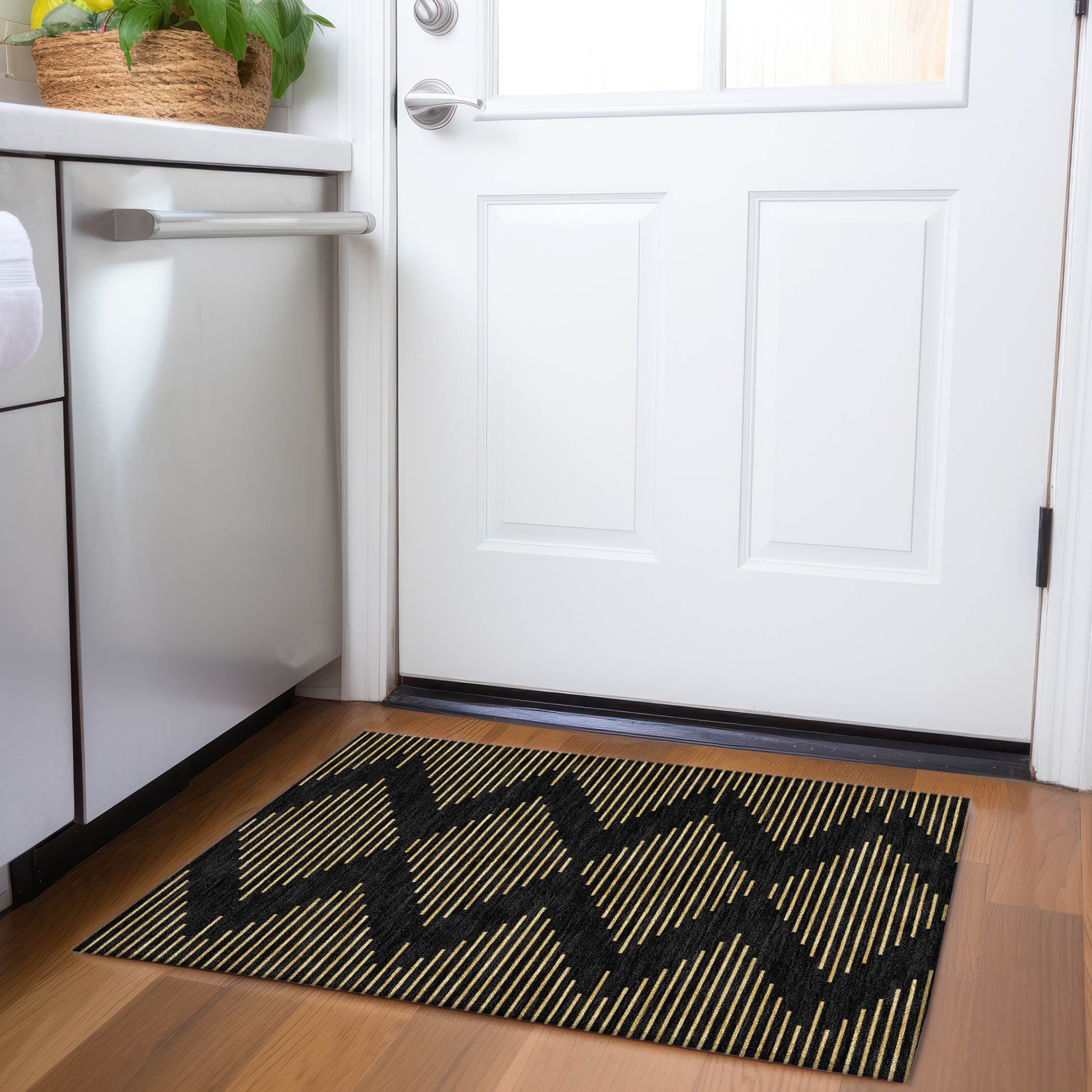 Sintra Machine Washable Transitional Black Rug 1'8" x 2'6" #shape_Rectangle