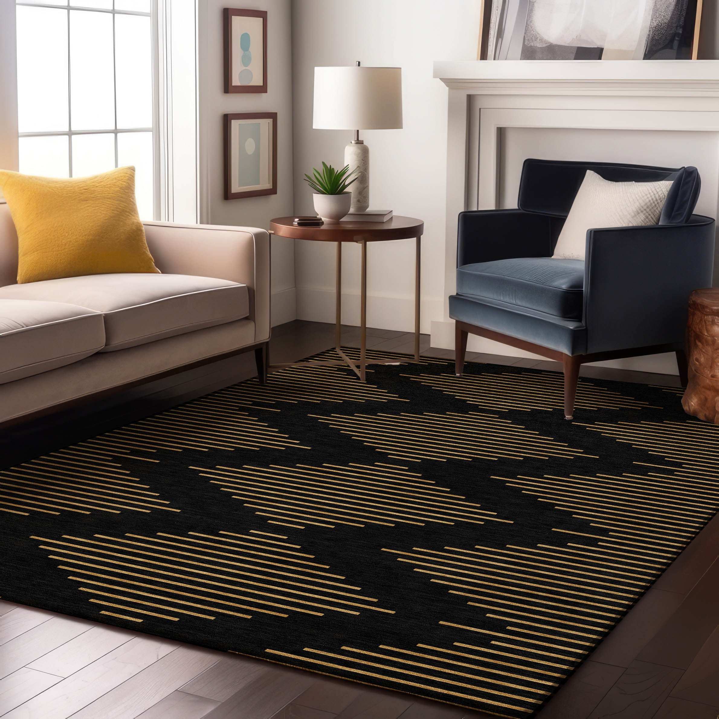 Sintra Machine Washable Transitional Black Rug 2'6" x 3'10" #shape_Rectangle