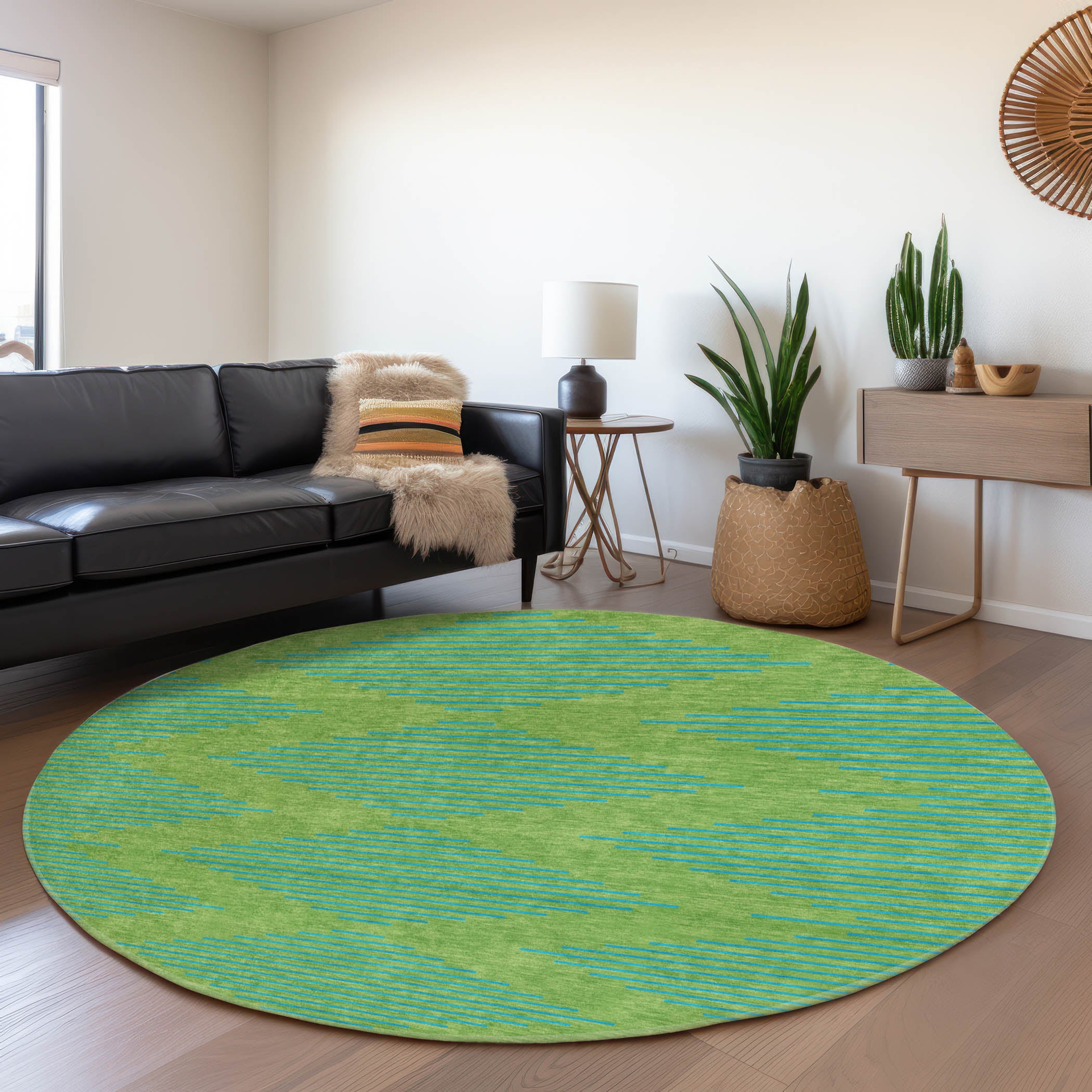 Sintra Machine Washable Transitional Green Rug 8' x 8' #shape_Round