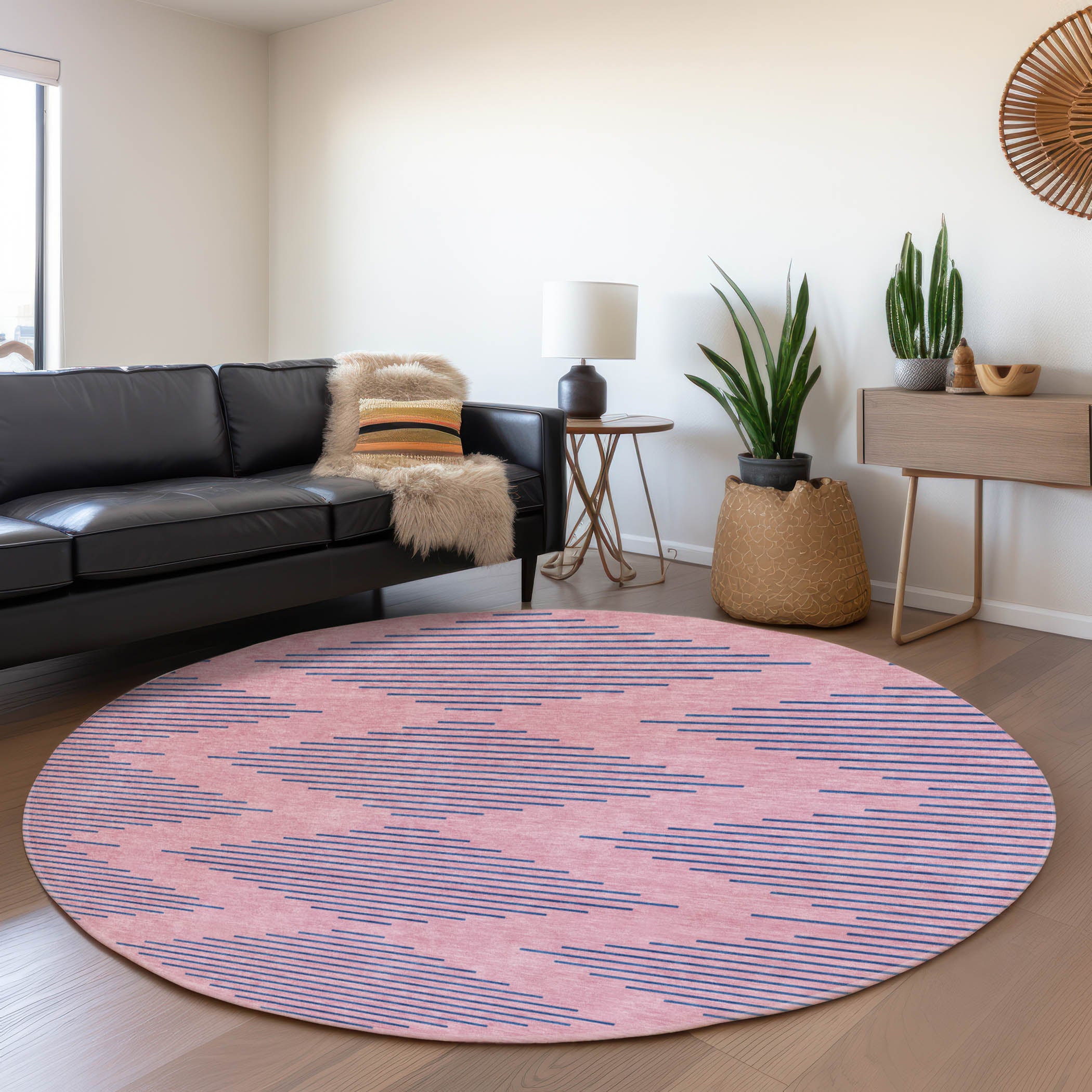 Sintra Machine Washable Transitional Pink Rug 8' x 8' #shape_Round