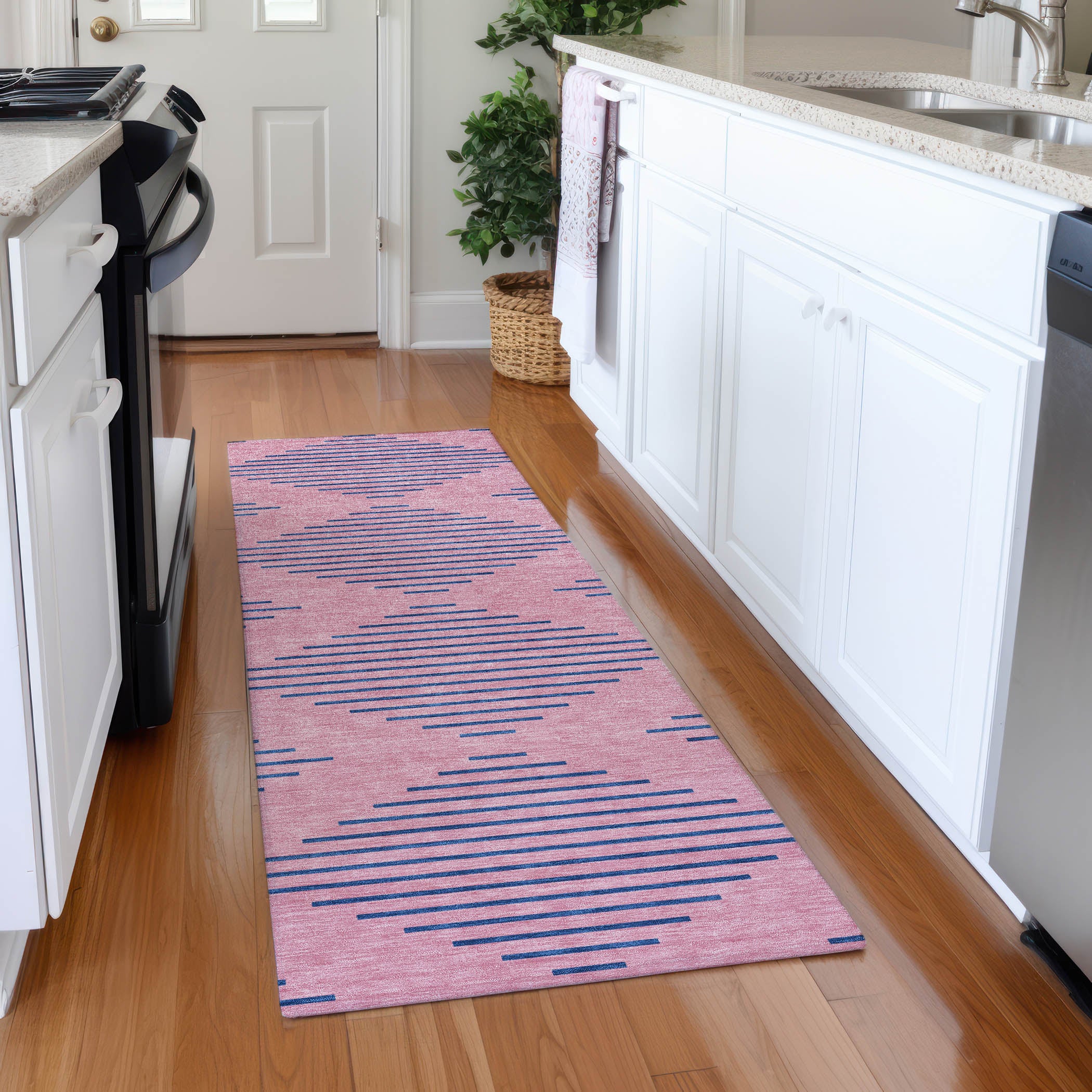 Sintra Machine Washable Transitional Pink Rug 2'3" x 7'6" #shape_Runner