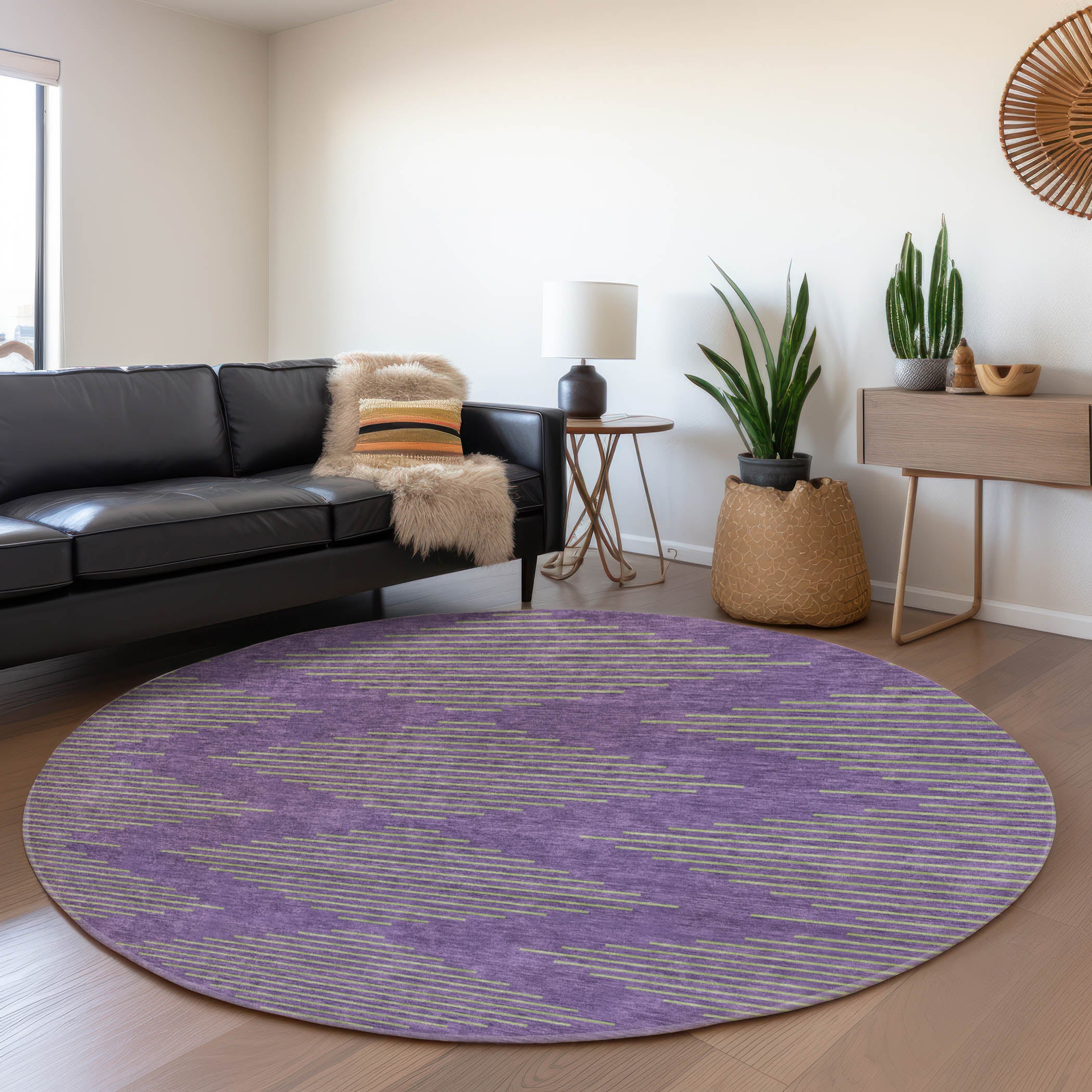 Sintra Machine Washable Transitional Purple Rug 8' x 8' #shape_Round