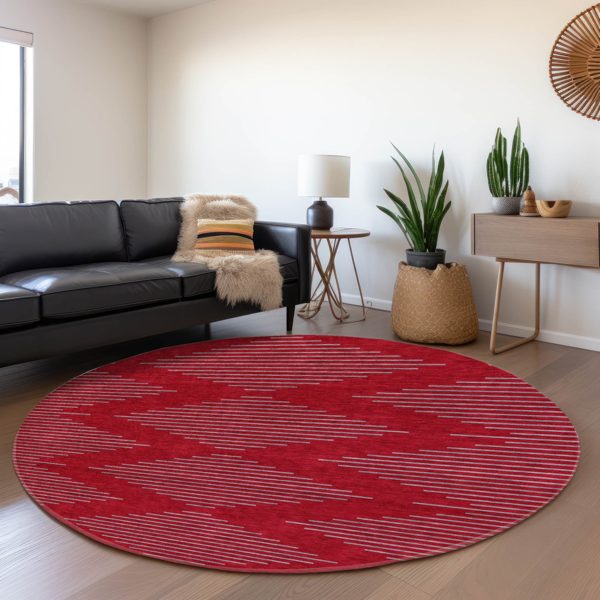 Sintra Machine Washable Transitional Red Rug 8' x 8' #shape_Round