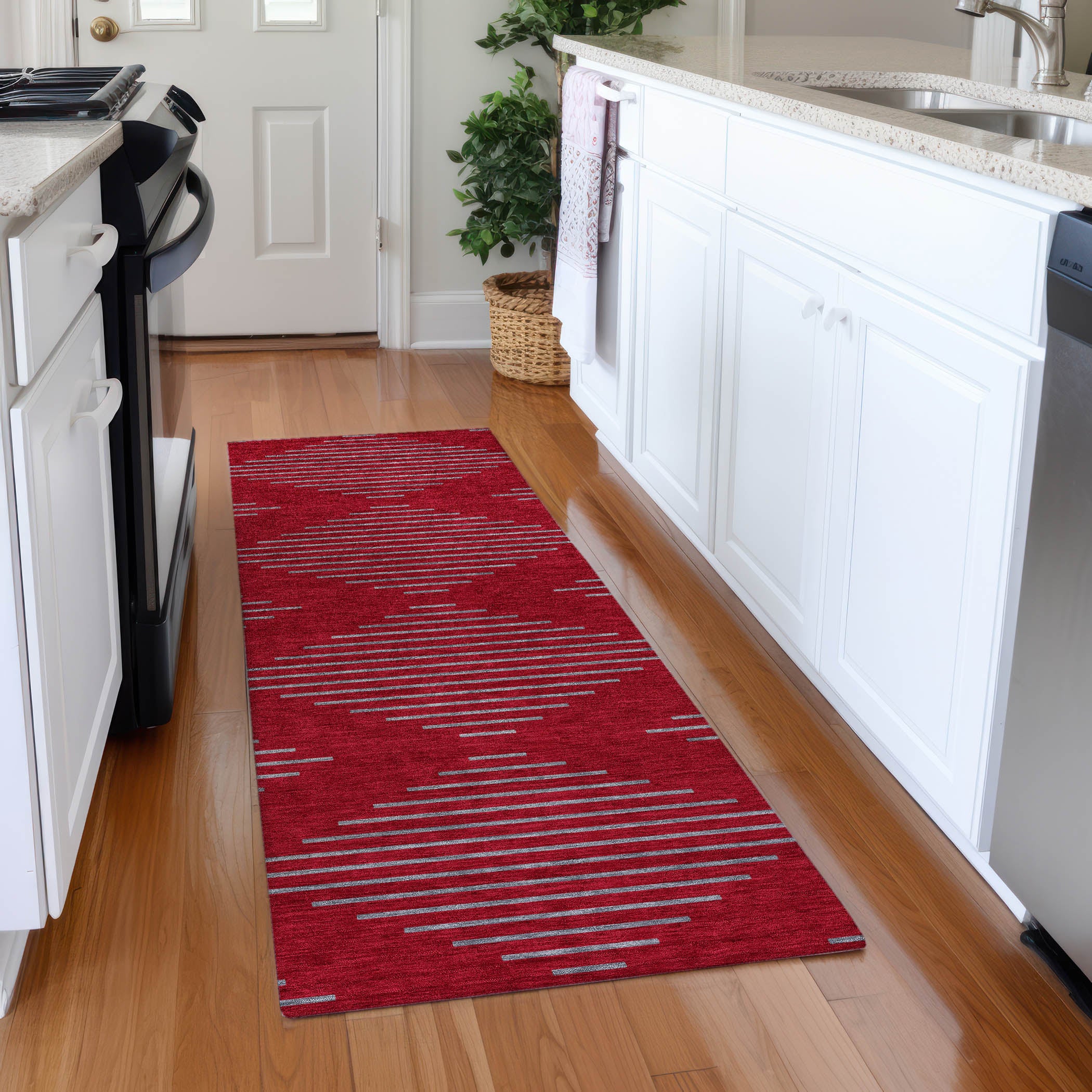 Sintra Machine Washable Transitional Red Rug 2'3" x 7'6" #shape_Runner