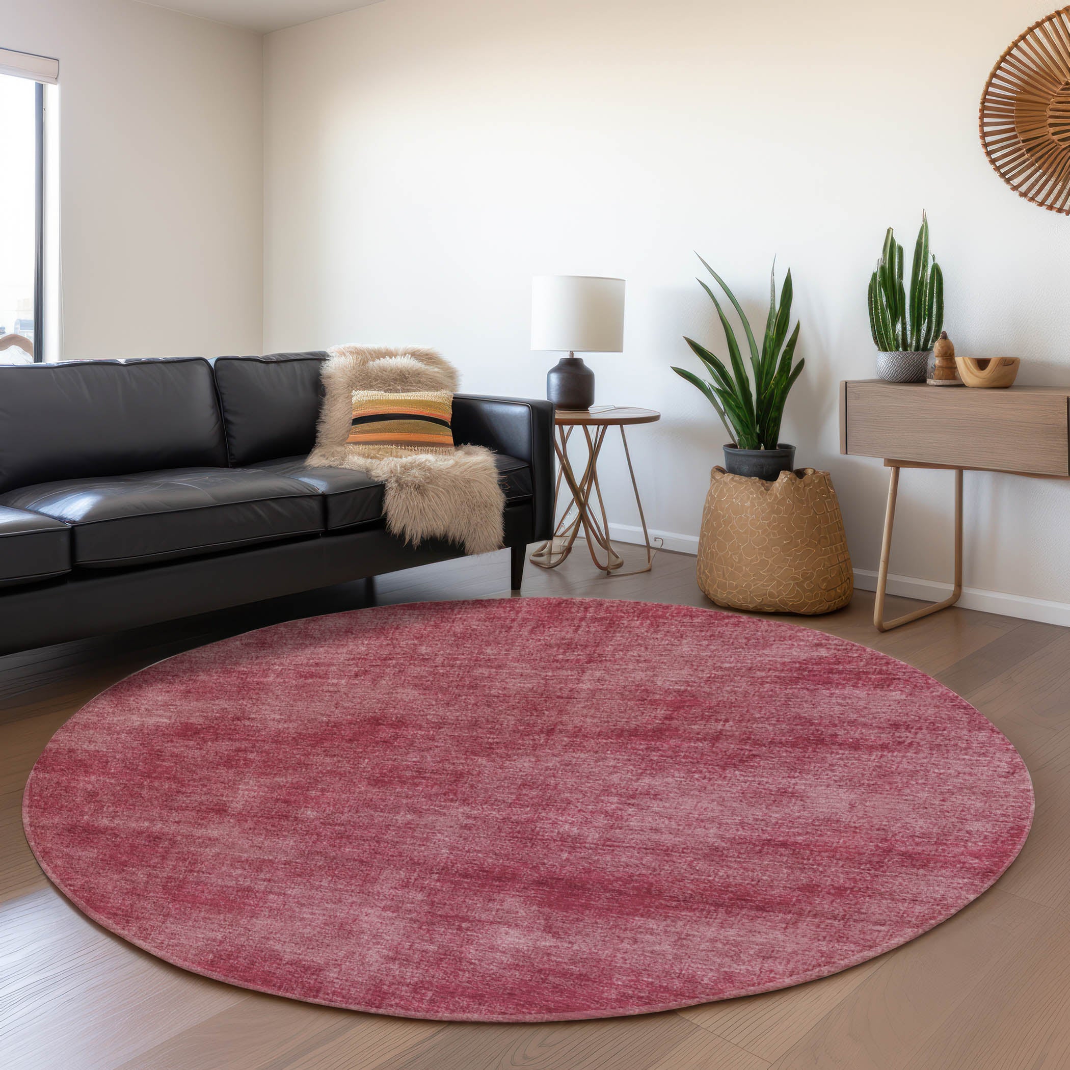Rome Machine Washable Transitional Garnet Red Rug 8' x 8' #shape_Round