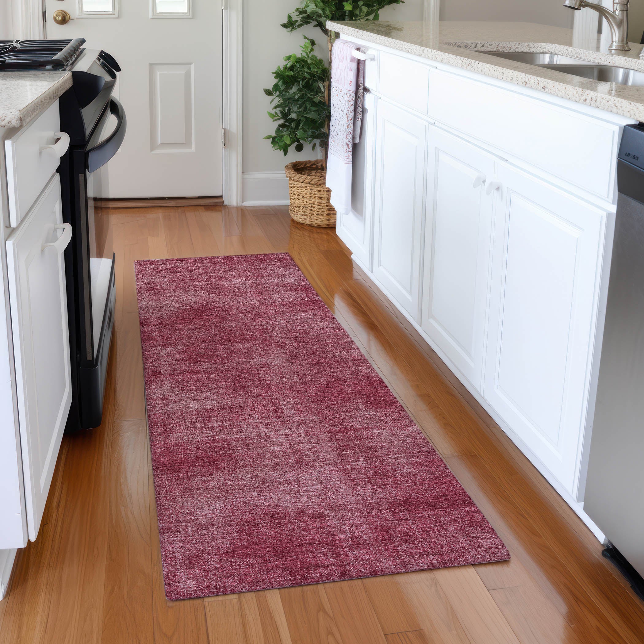 Rome Machine Washable Transitional Garnet Red Rug 2'3" x 7'6" #shape_Runner