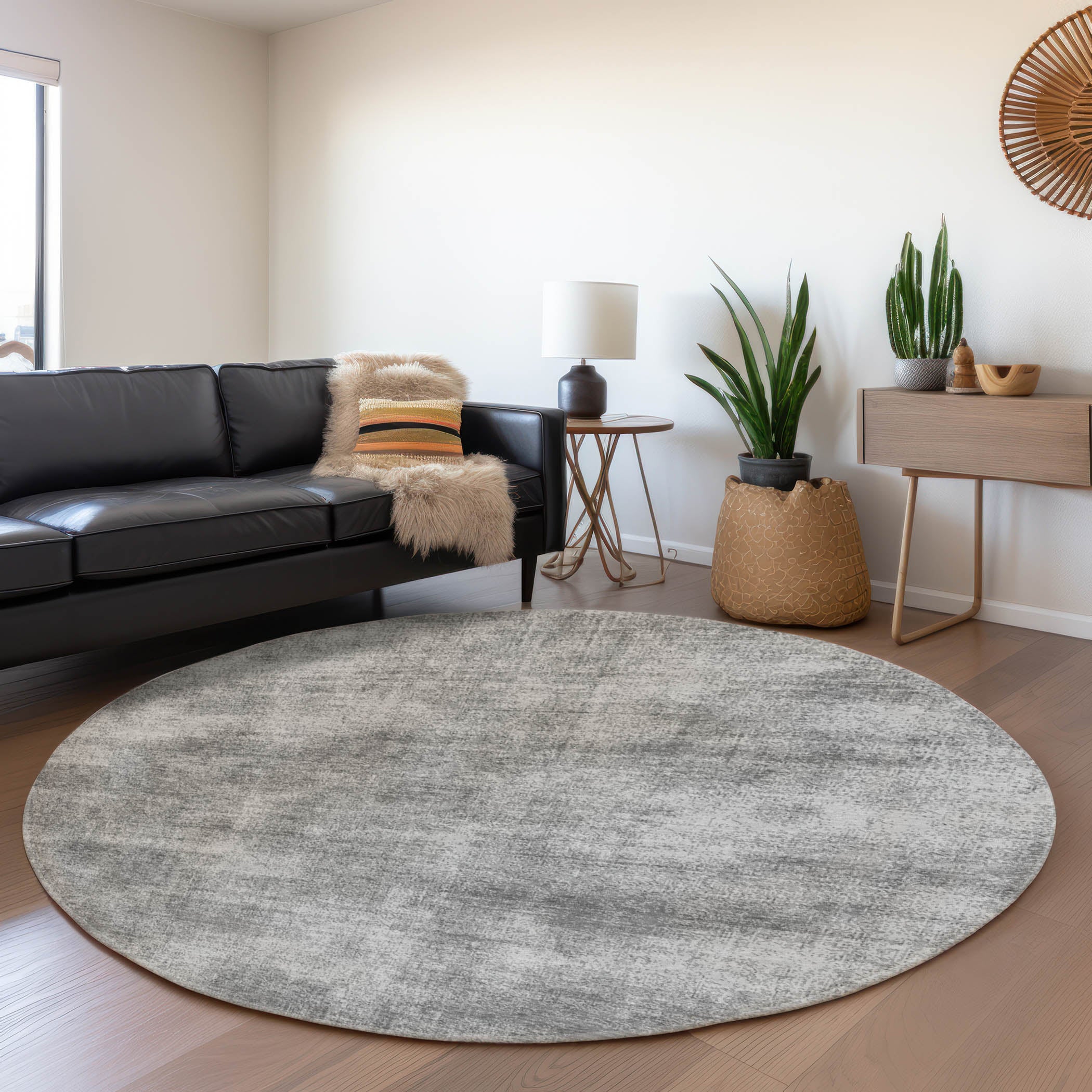 Rome Machine Washable Transitional Gray Rug 8' x 8' #shape_Round