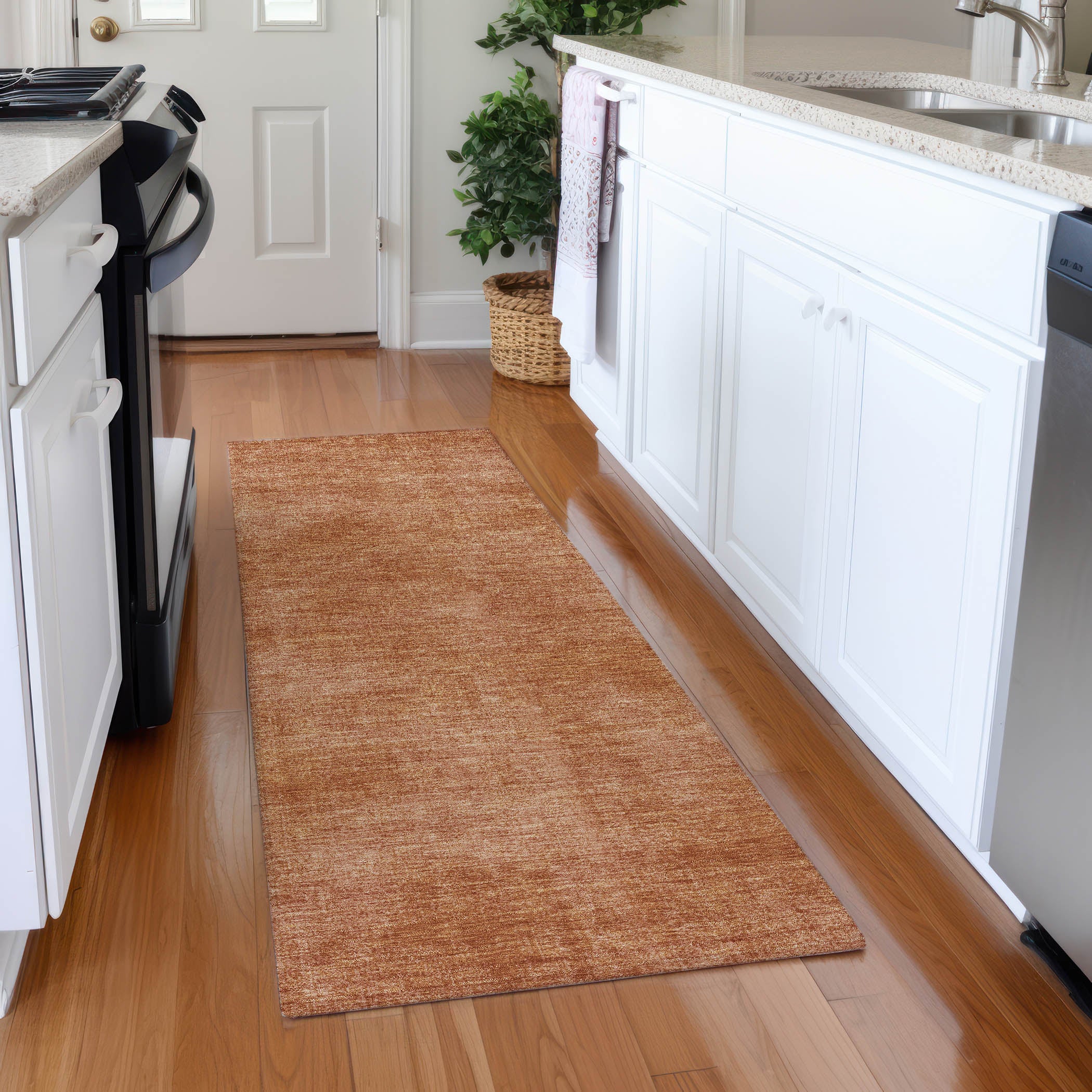 Rome Machine Washable Transitional Paprika Orange Rug 2'3" x 7'6" #shape_Runner