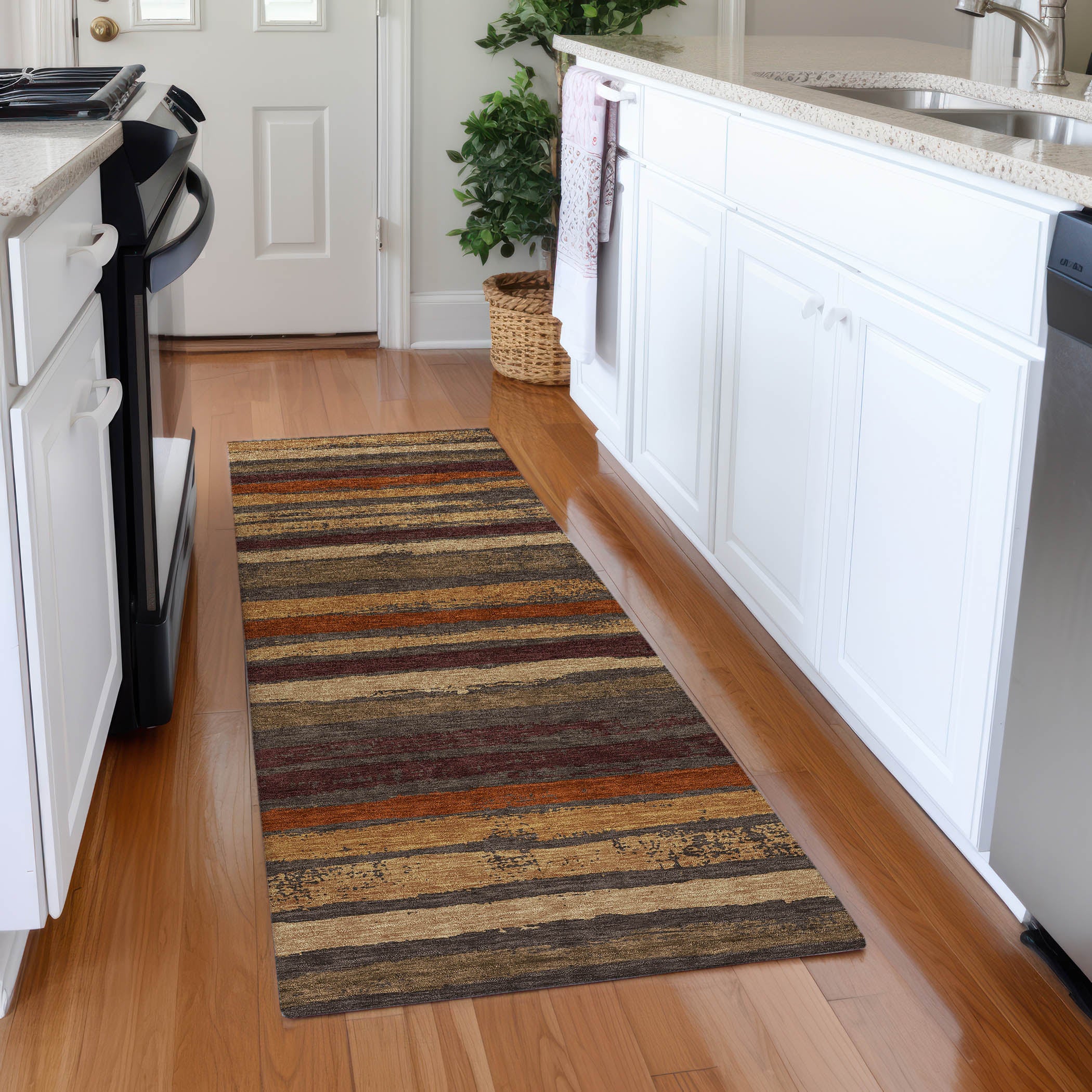 Budapest Machine Washable Transitional Chocolate Brown Rug 2'3" x 7'6" #shape_Runner