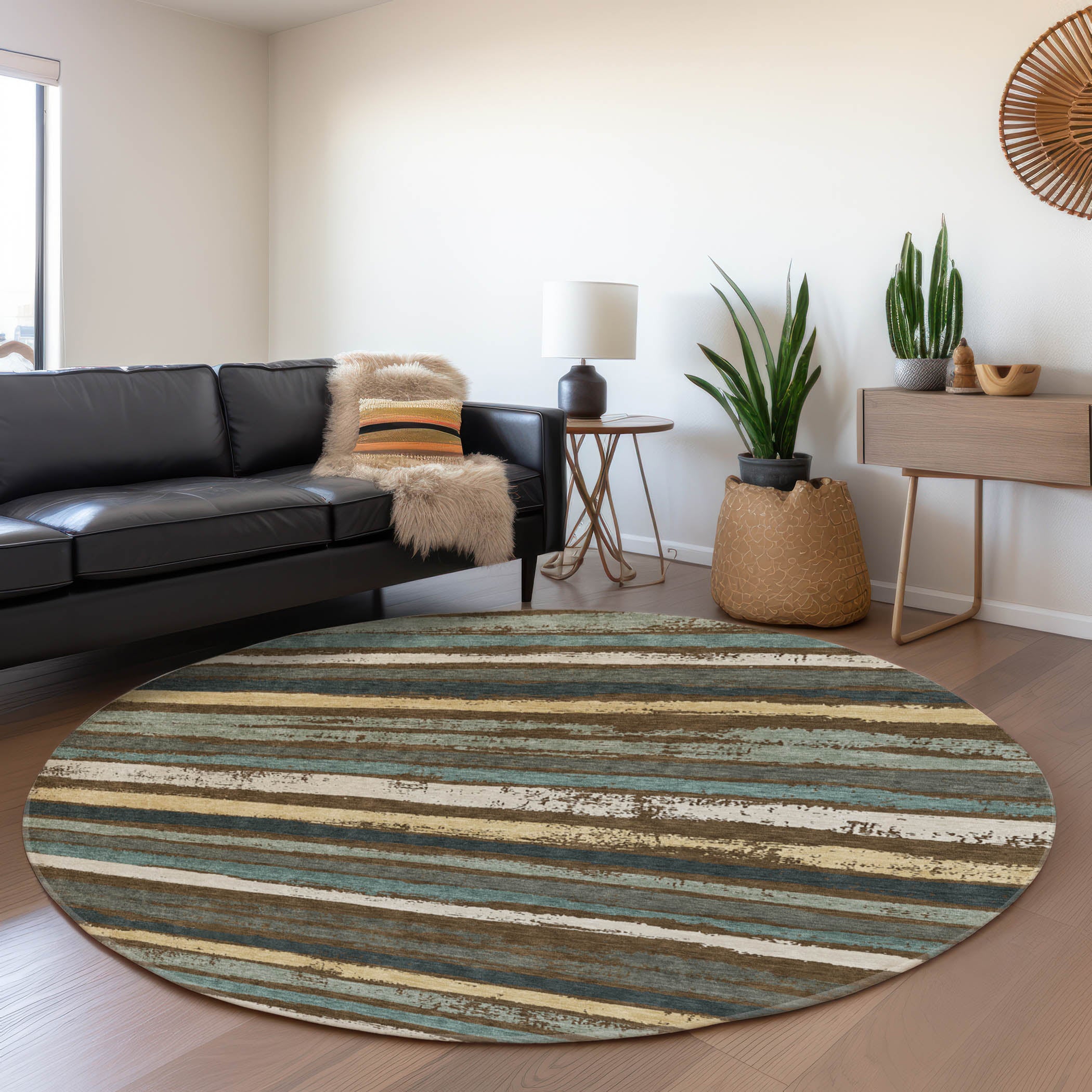 Budapest Machine Washable Transitional Fudge Brown Rug 8' x 8' #shape_Round