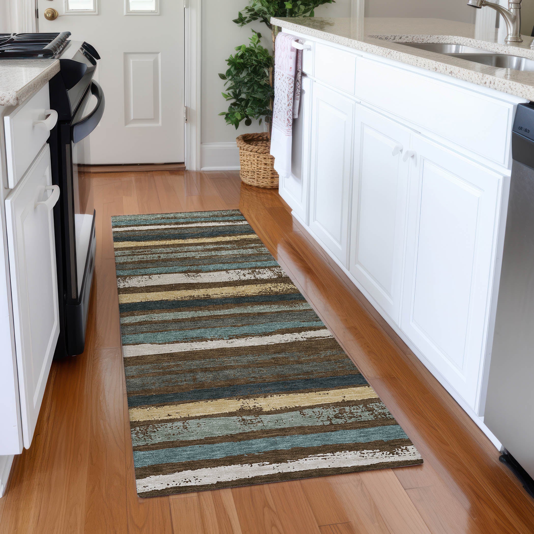 Budapest Machine Washable Transitional Fudge Brown Rug 2'3" x 7'6" #shape_Runner