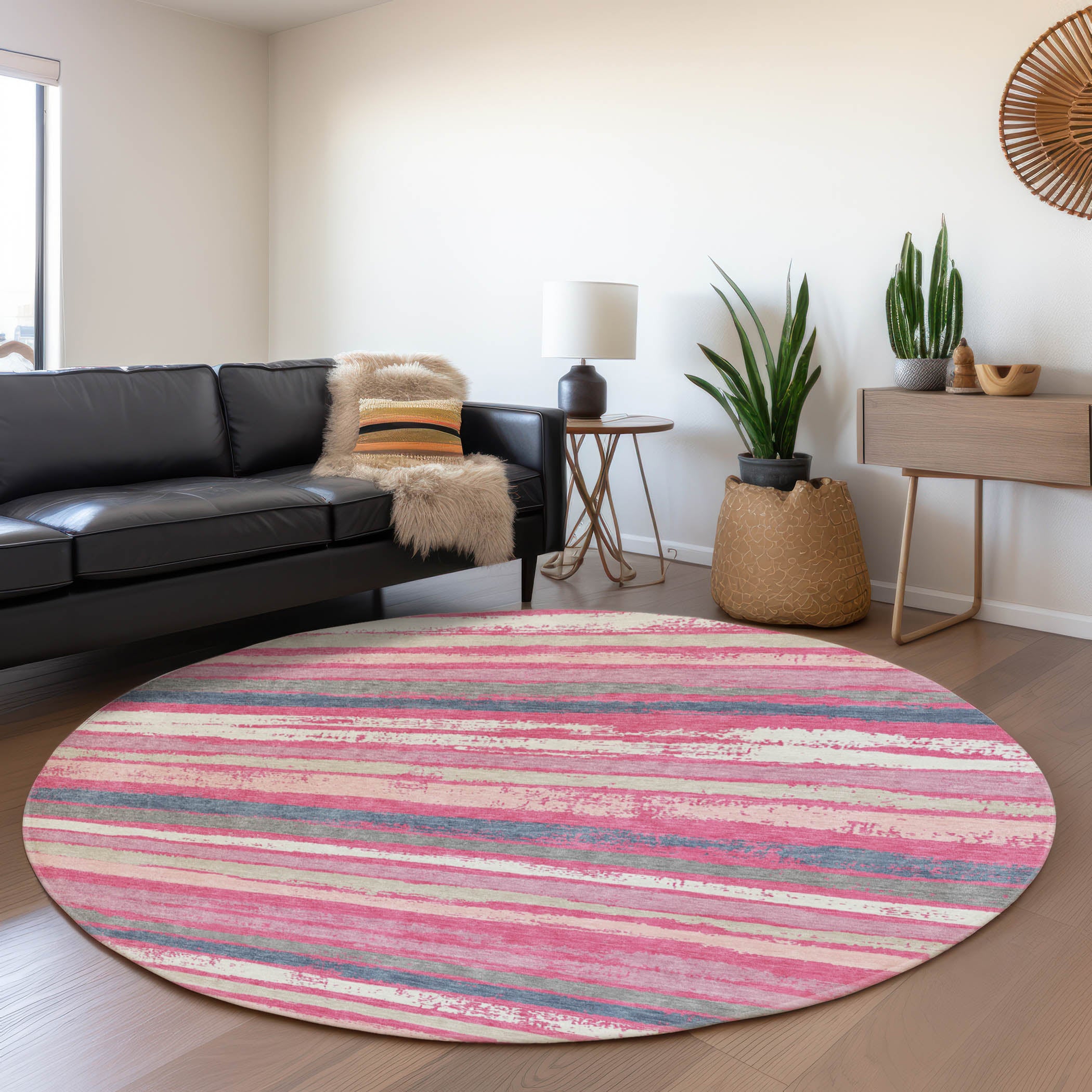 Budapest Machine Washable Transitional Pink Rug 8' x 8' #shape_Round