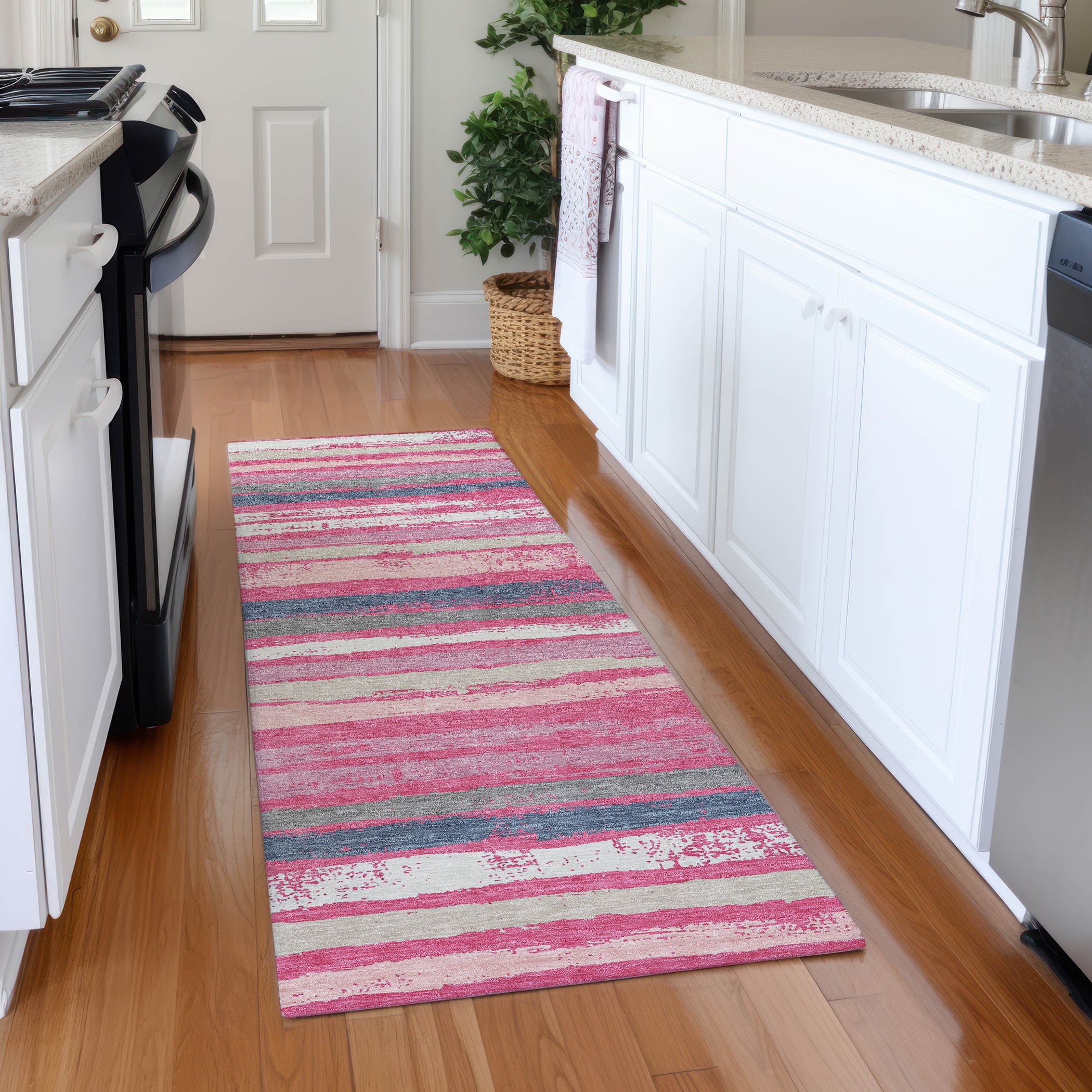 Budapest Machine Washable Transitional Pink Rug 2'3" x 7'6" #shape_Runner
