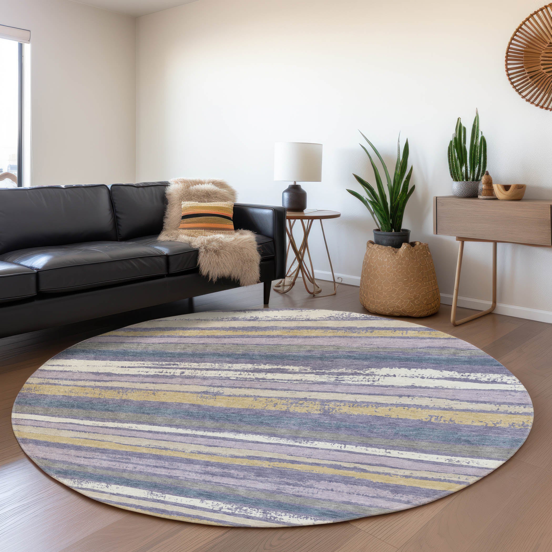 Budapest Machine Washable Transitional Purple Rug 8' x 8' #shape_Round