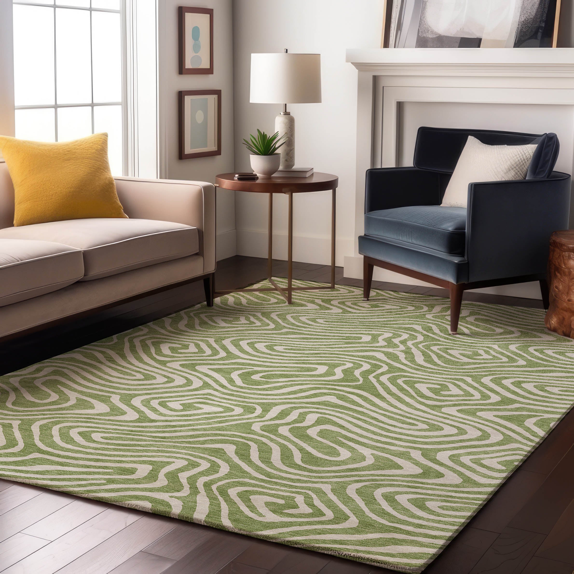 Montevideo Machine Washable Transitional Aloe Green Rug 2'6" x 3'10" #shape_Rectangle