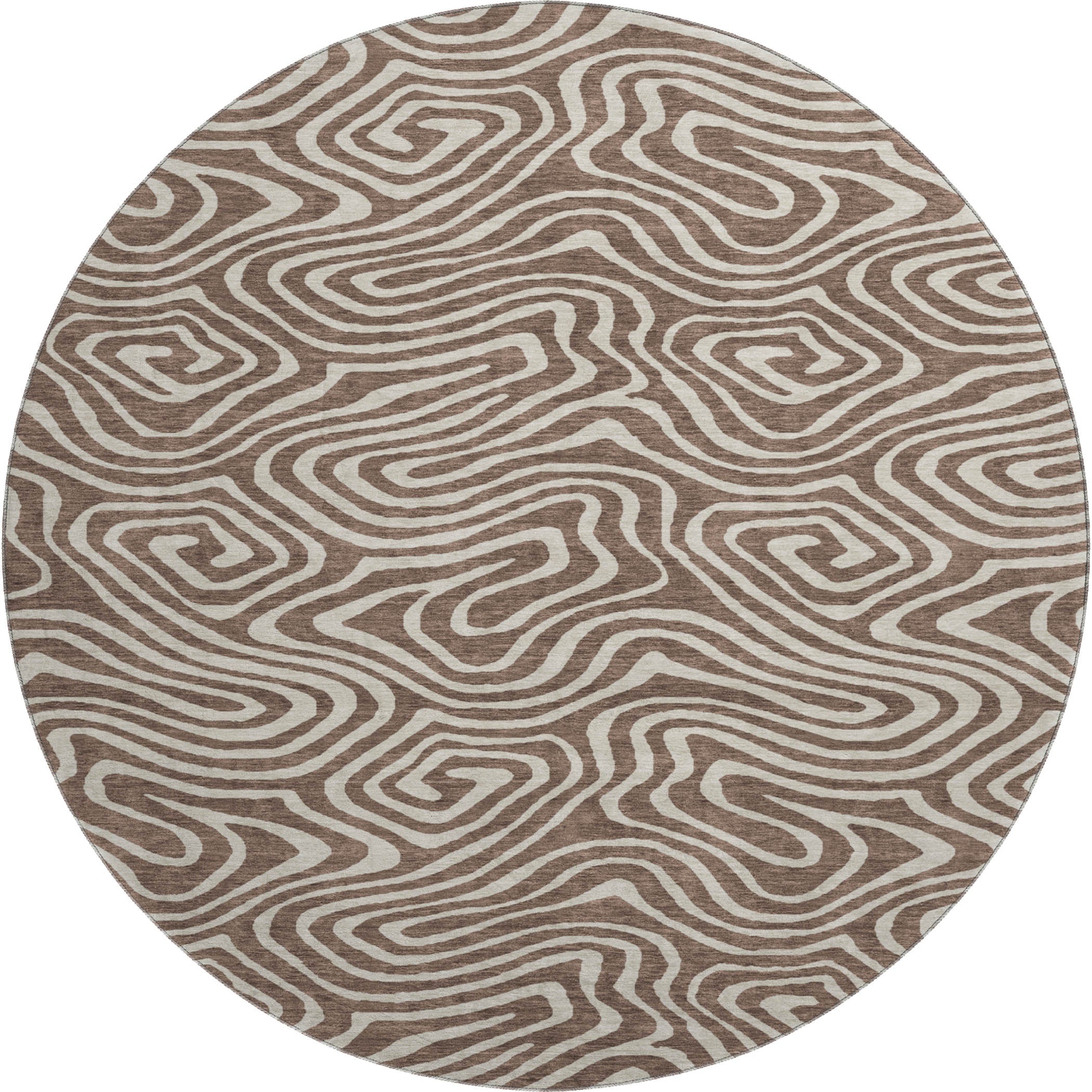 Montevideo Machine Washable Transitional Brown Rug 8' x 8' #shape_Round