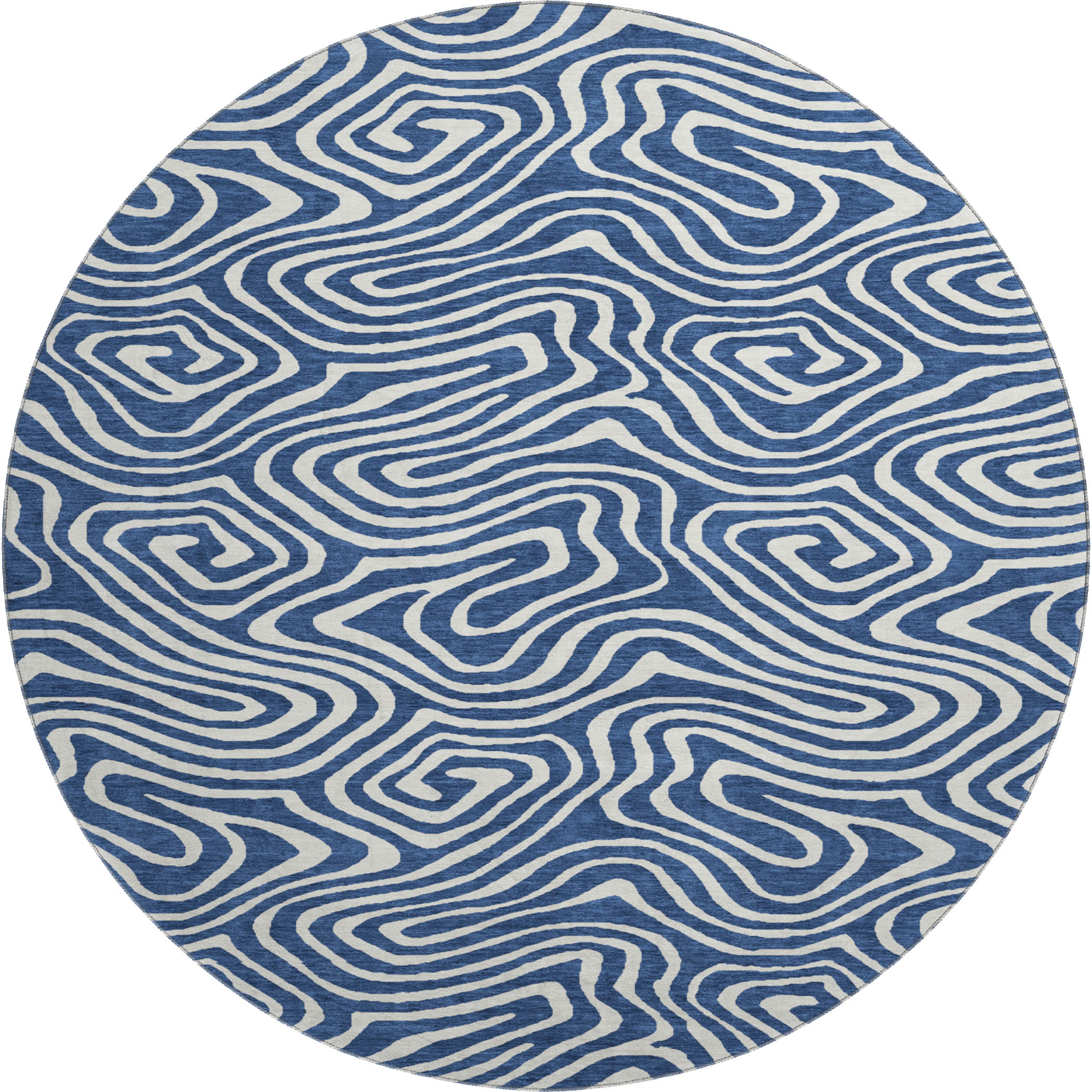 Montevideo Machine Washable Transitional Navy Blue Rug 8' x 8' #shape_Round