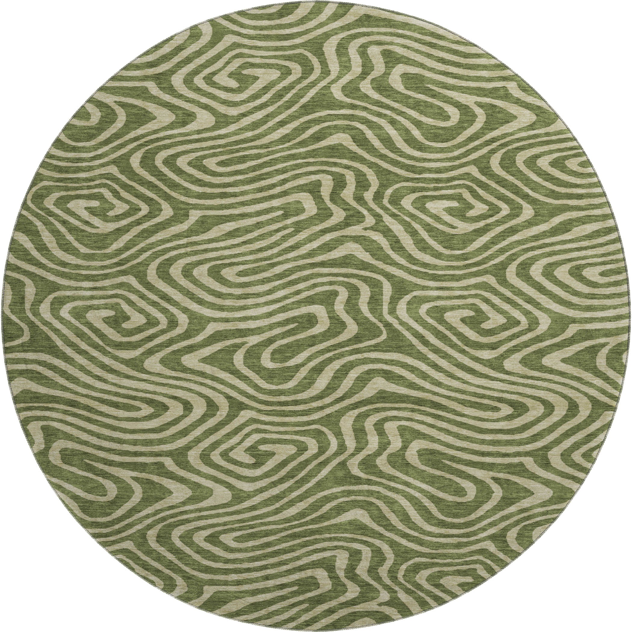 Montevideo Machine Washable Transitional Olive Green Rug 8' x 8' #shape_Round
