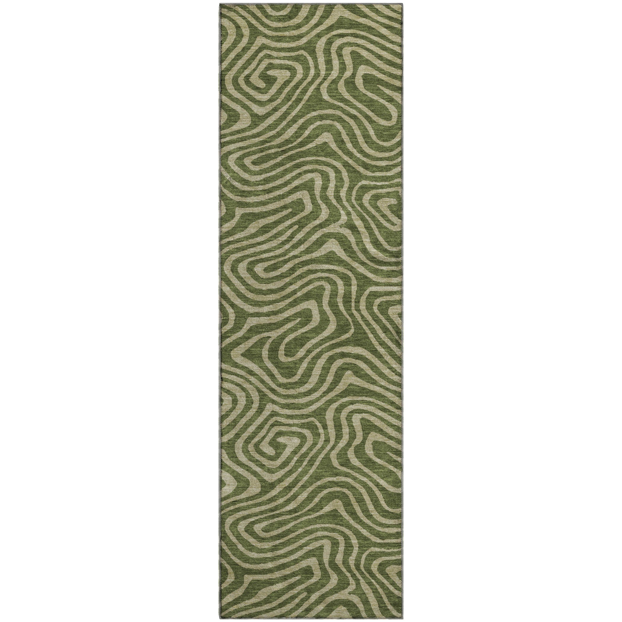 Montevideo Machine Washable Transitional Olive Green Rug 2'3" x 7'6" #shape_Runner