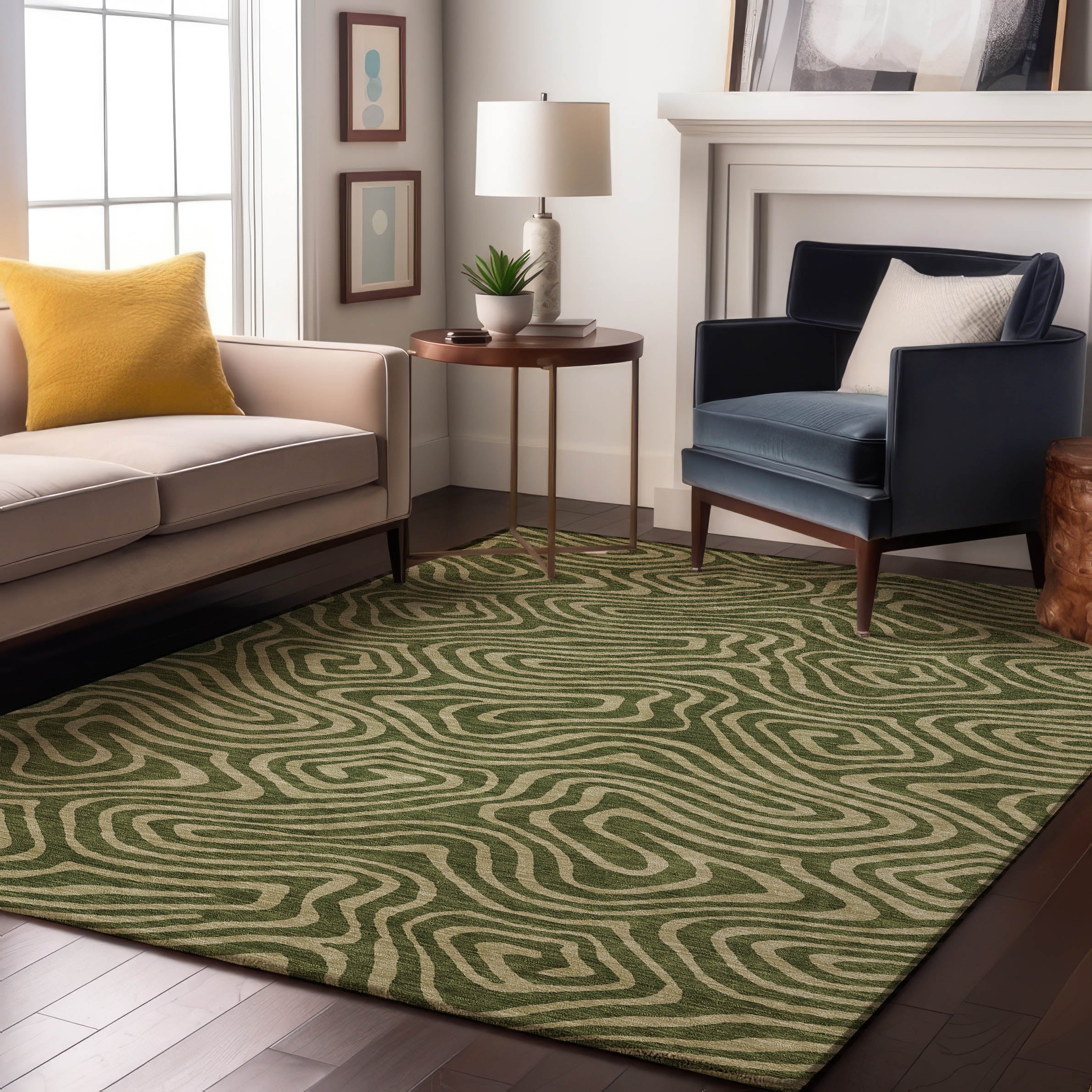 Montevideo Machine Washable Transitional Olive Green Rug 2'6" x 3'10" #shape_Rectangle
