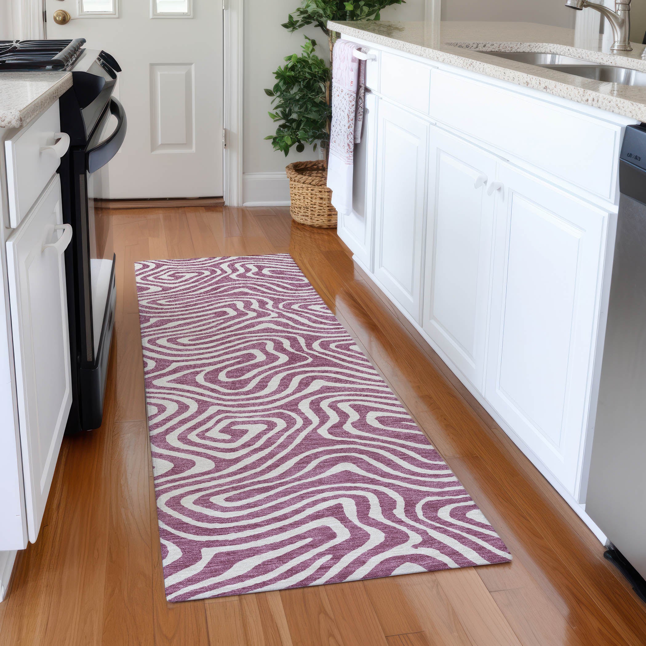 Montevideo Machine Washable Transitional Plum Purple Rug 2'3" x 7'6" #shape_Runner