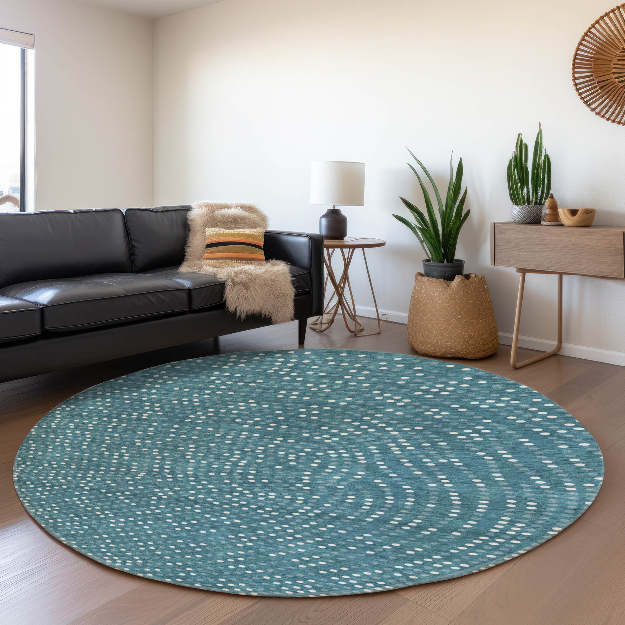 Sarajevo Machine Washable Transitional Teal Rug 8' x 8' #shape_Round