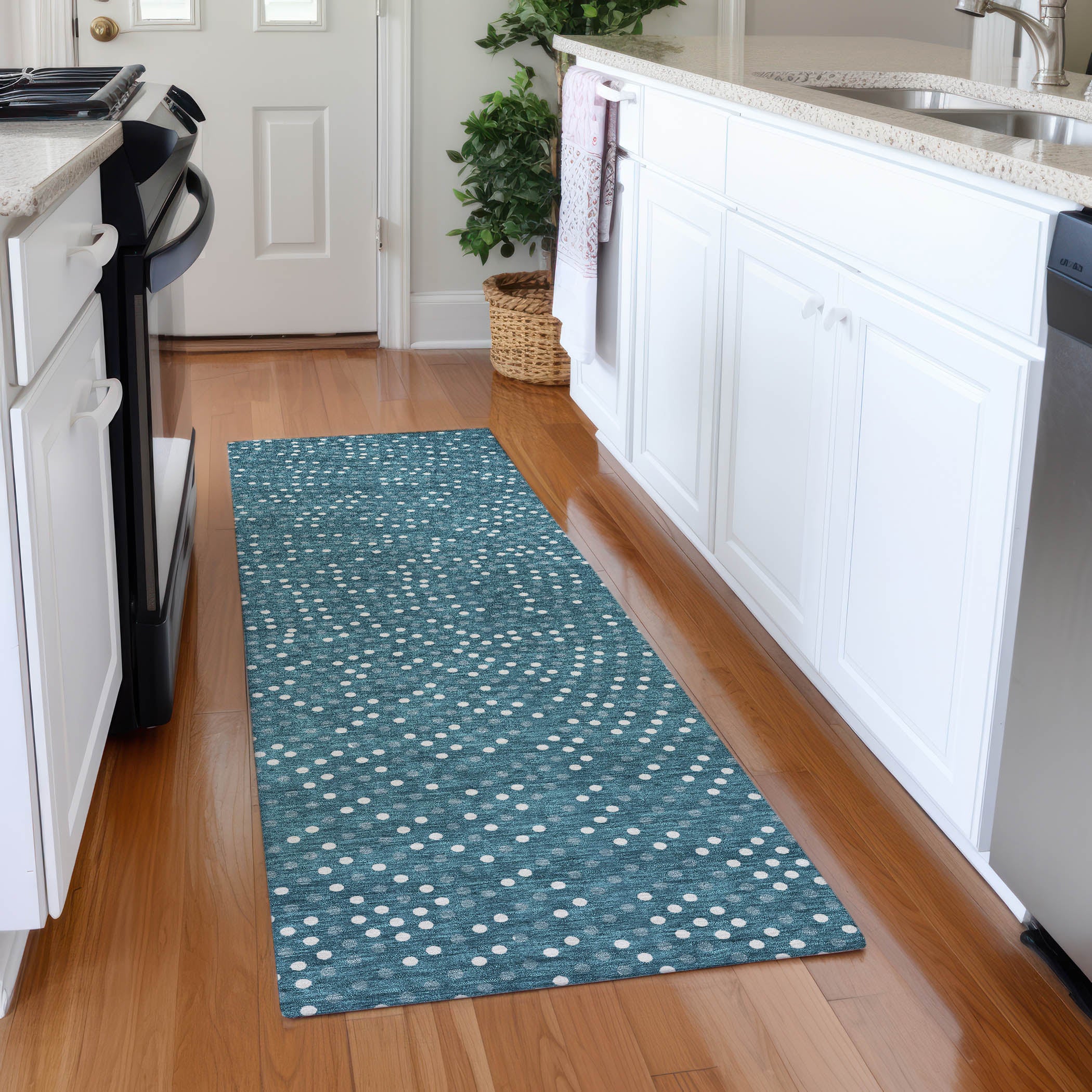 Sarajevo Machine Washable Transitional Teal Rug 2'3" x 7'6" #shape_Runner