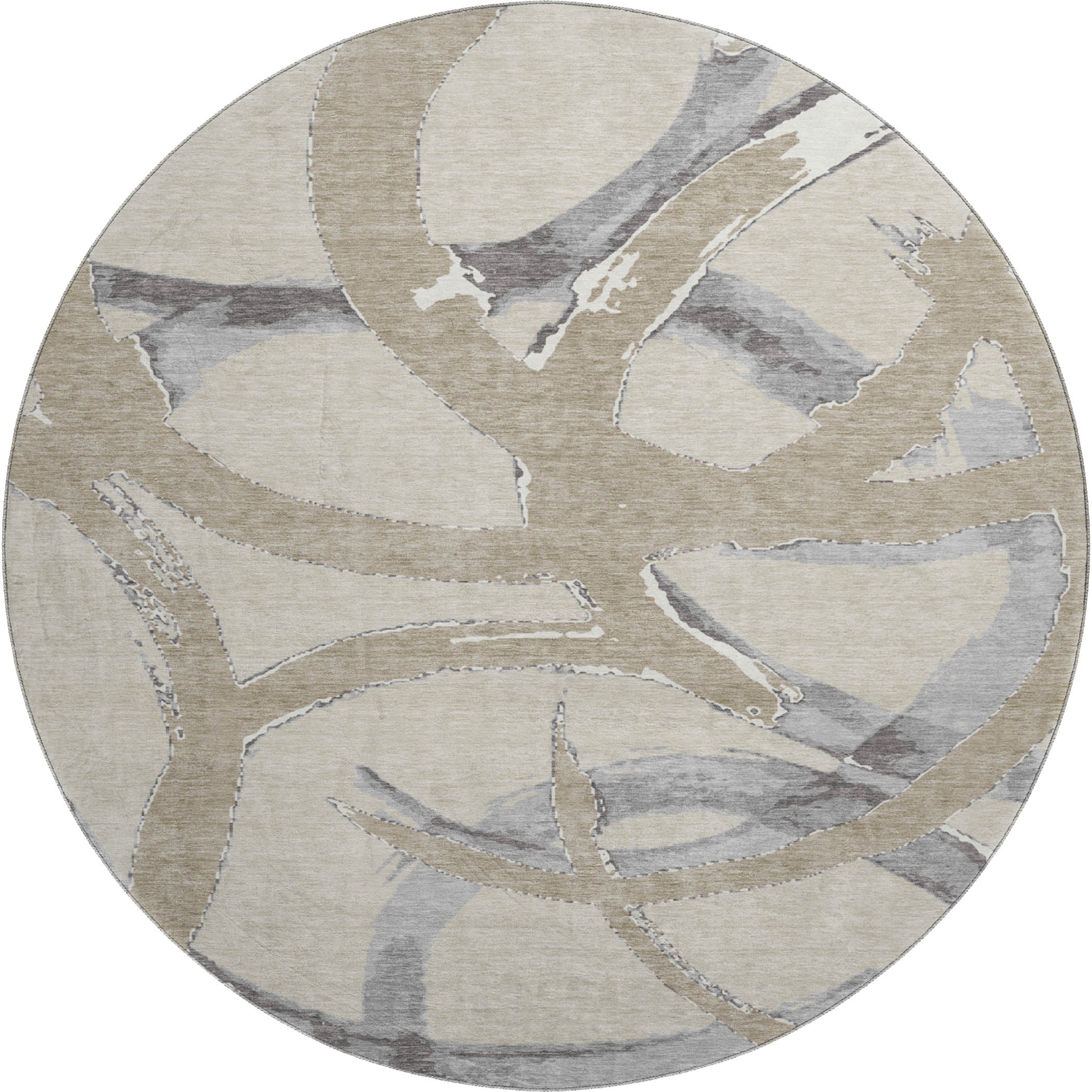Istanbul Machine Washable Transitional Beige Brown Rug 8' x 8' #shape_Round
