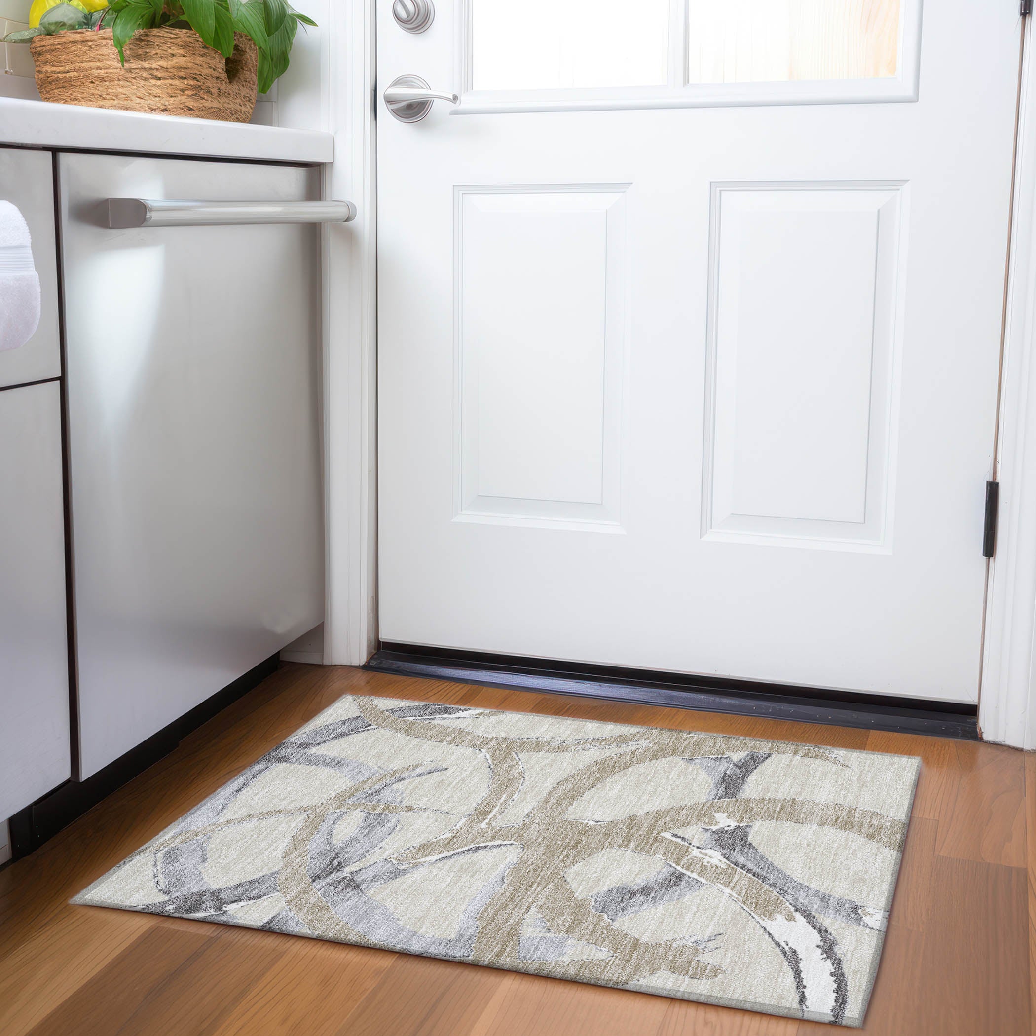 Istanbul Machine Washable Transitional Beige Brown Rug 1'8" x 2'6" #shape_Rectangle