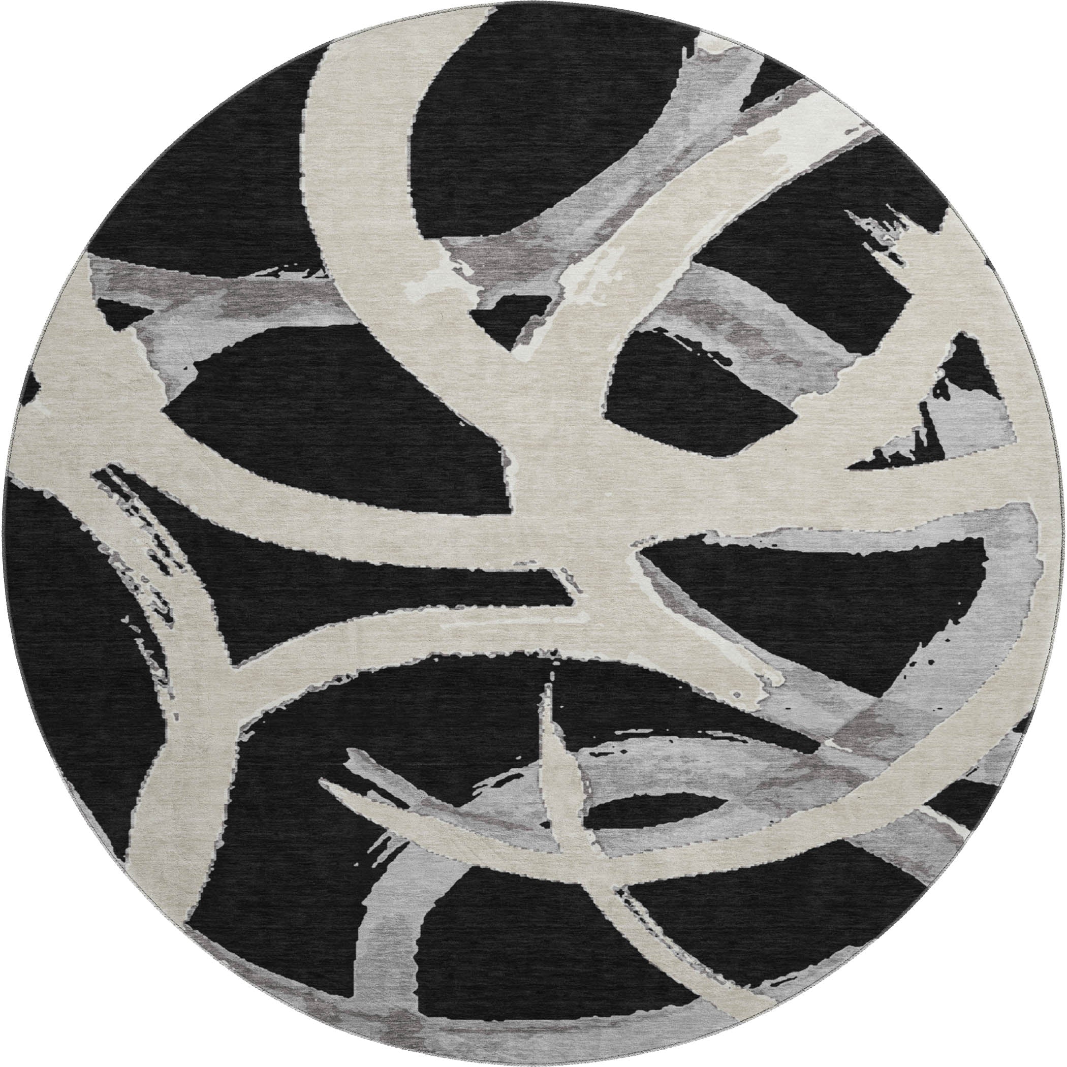 Istanbul Machine Washable Transitional Black Rug 8' x 8' #shape_Round